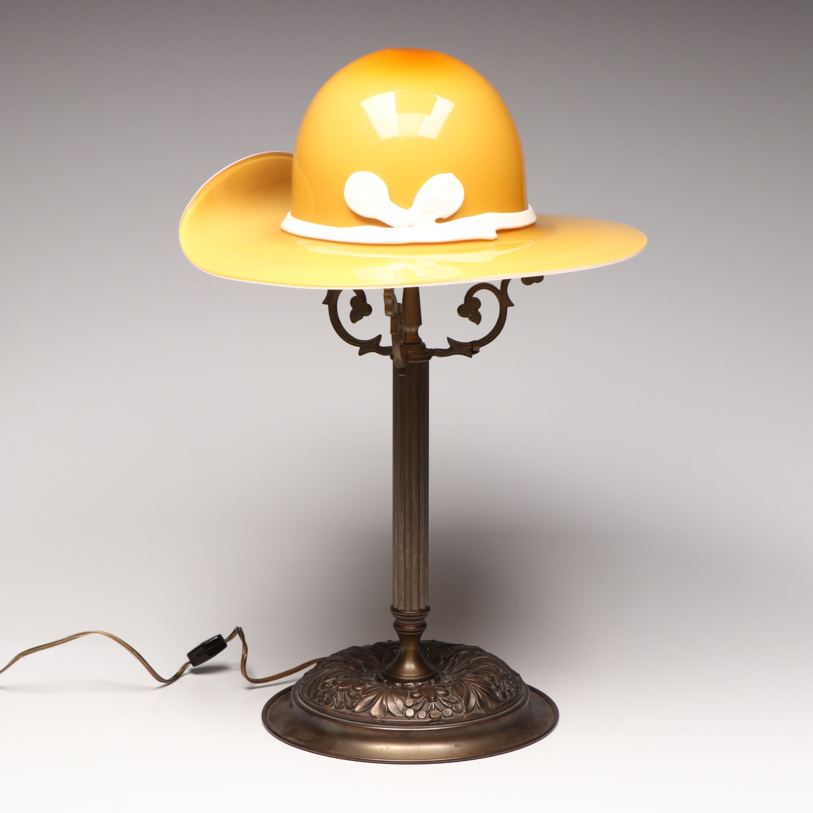 Italian Art Glass Shade Pillar Table Lamp