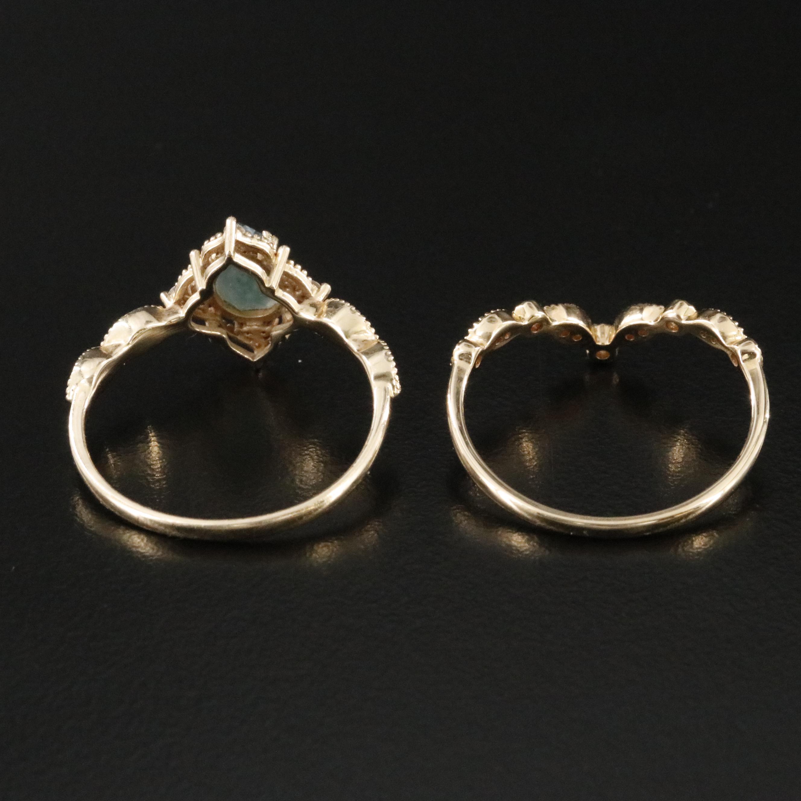 14K Moss Agate and Moissanite Ring Set