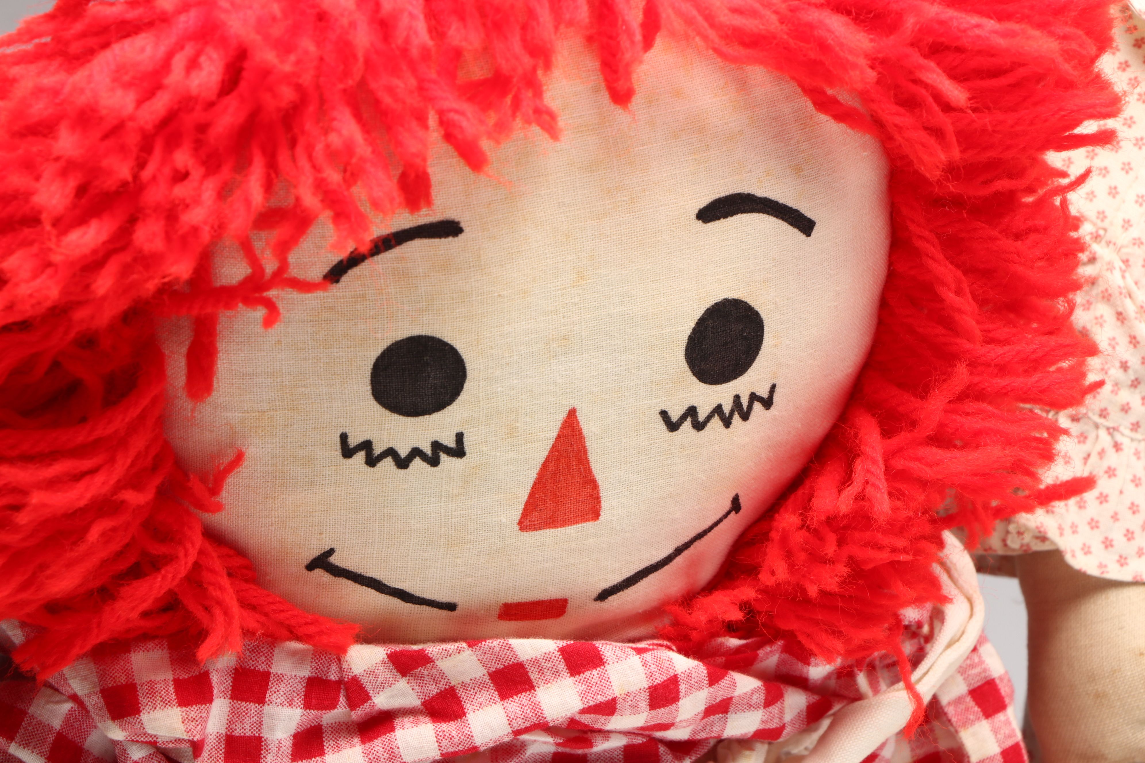 Victorian Style China Head Doll with Raggedy Ann Style and Other Rag Doll