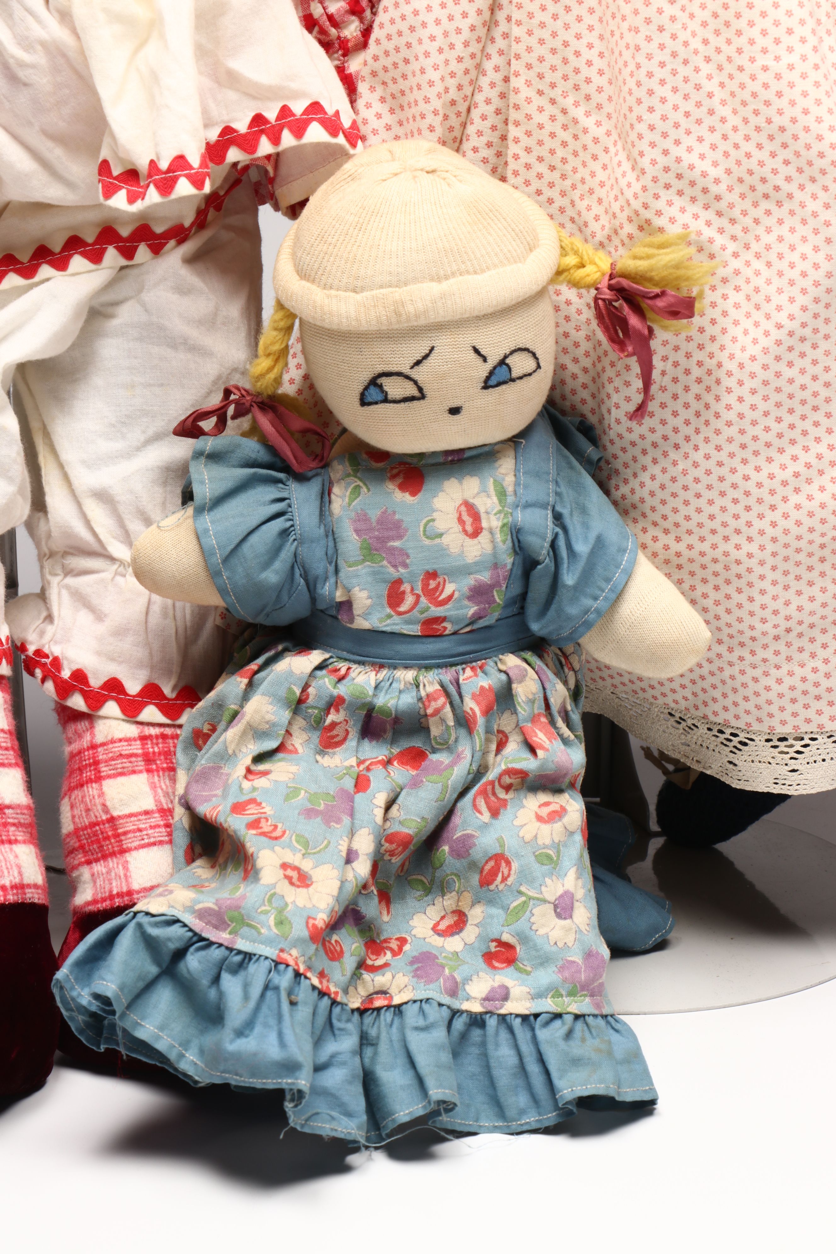 Victorian Style China Head Doll with Raggedy Ann Style and Other Rag Doll