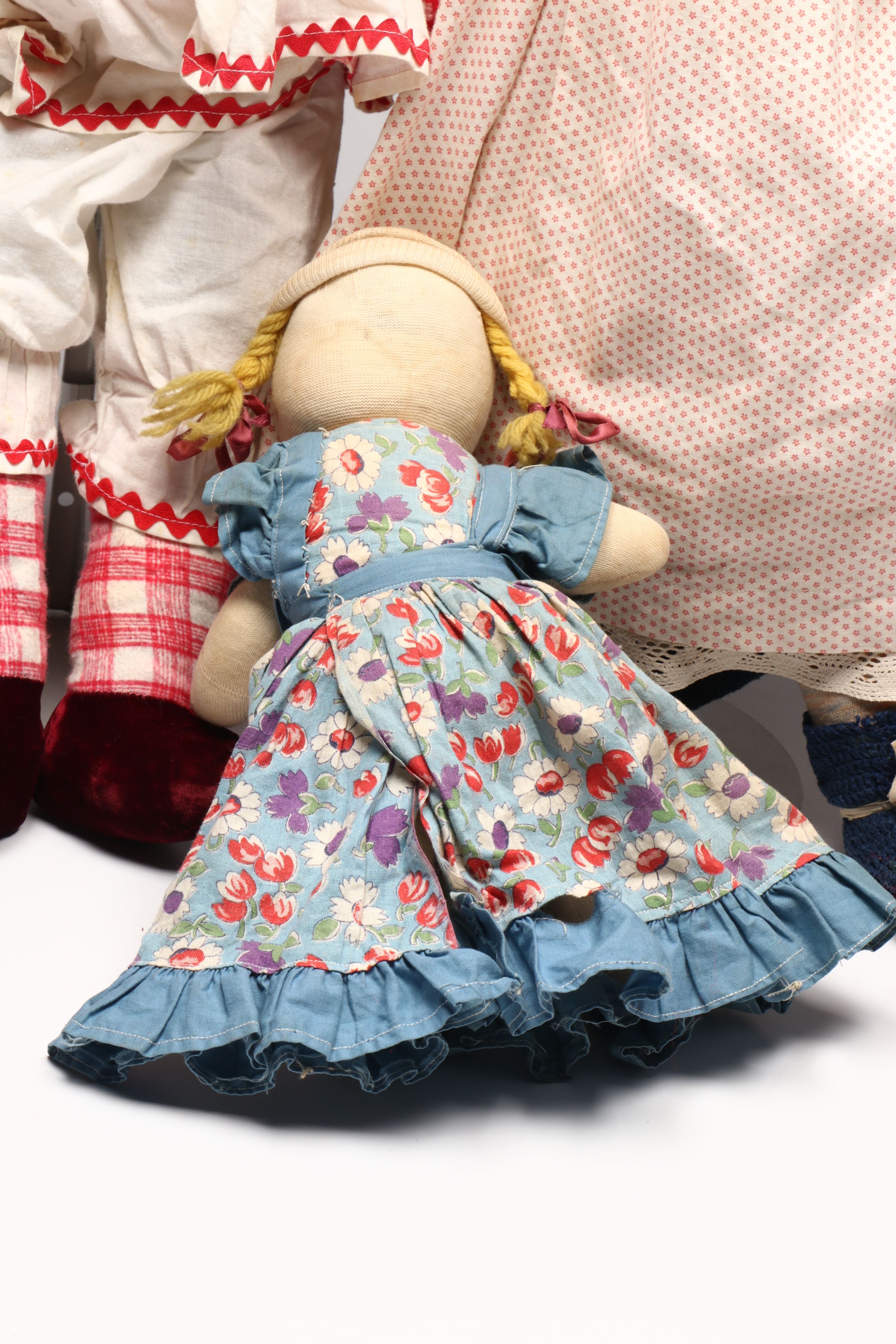 Victorian Style China Head Doll with Raggedy Ann Style and Other Rag Doll