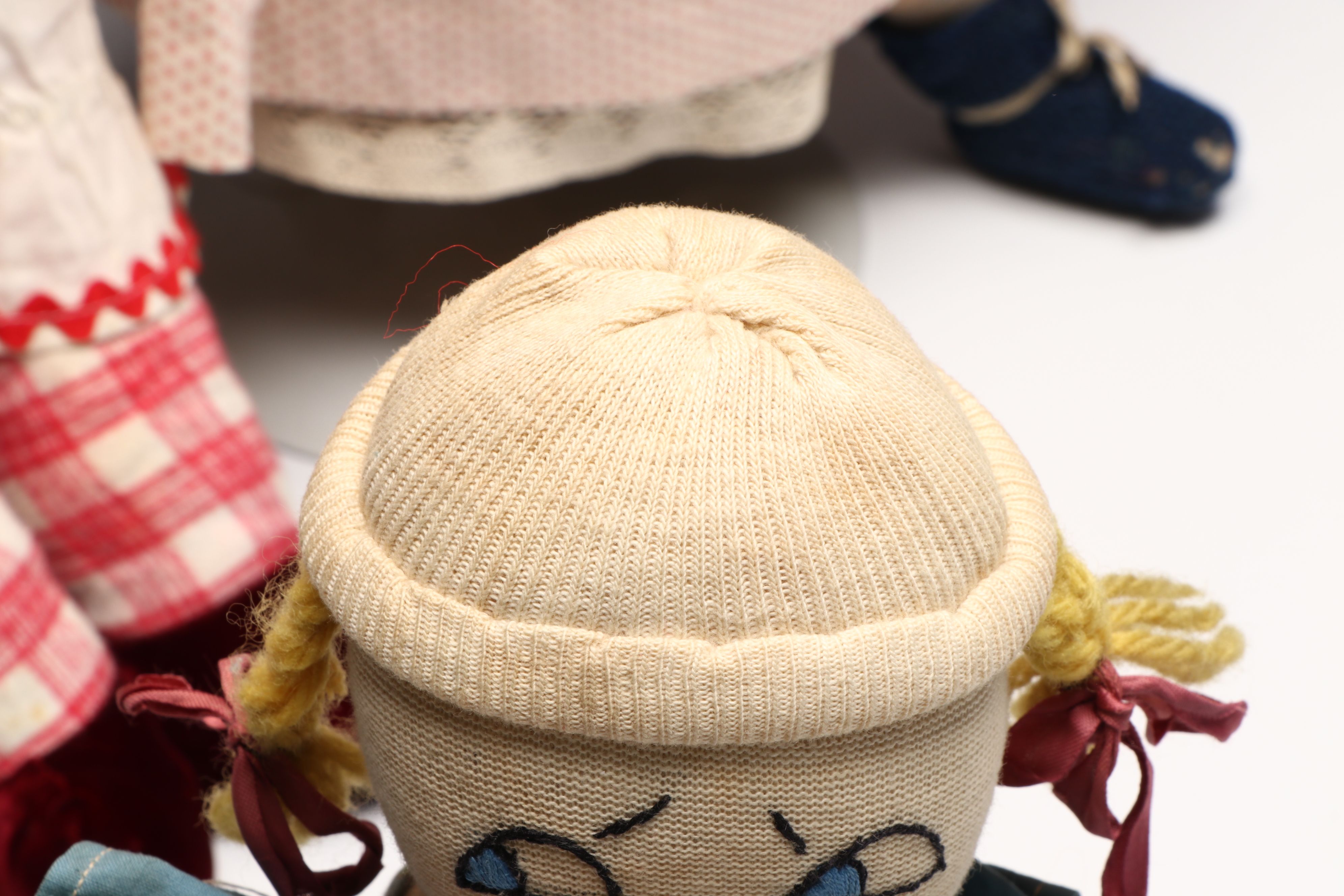 Victorian Style China Head Doll with Raggedy Ann Style and Other Rag Doll