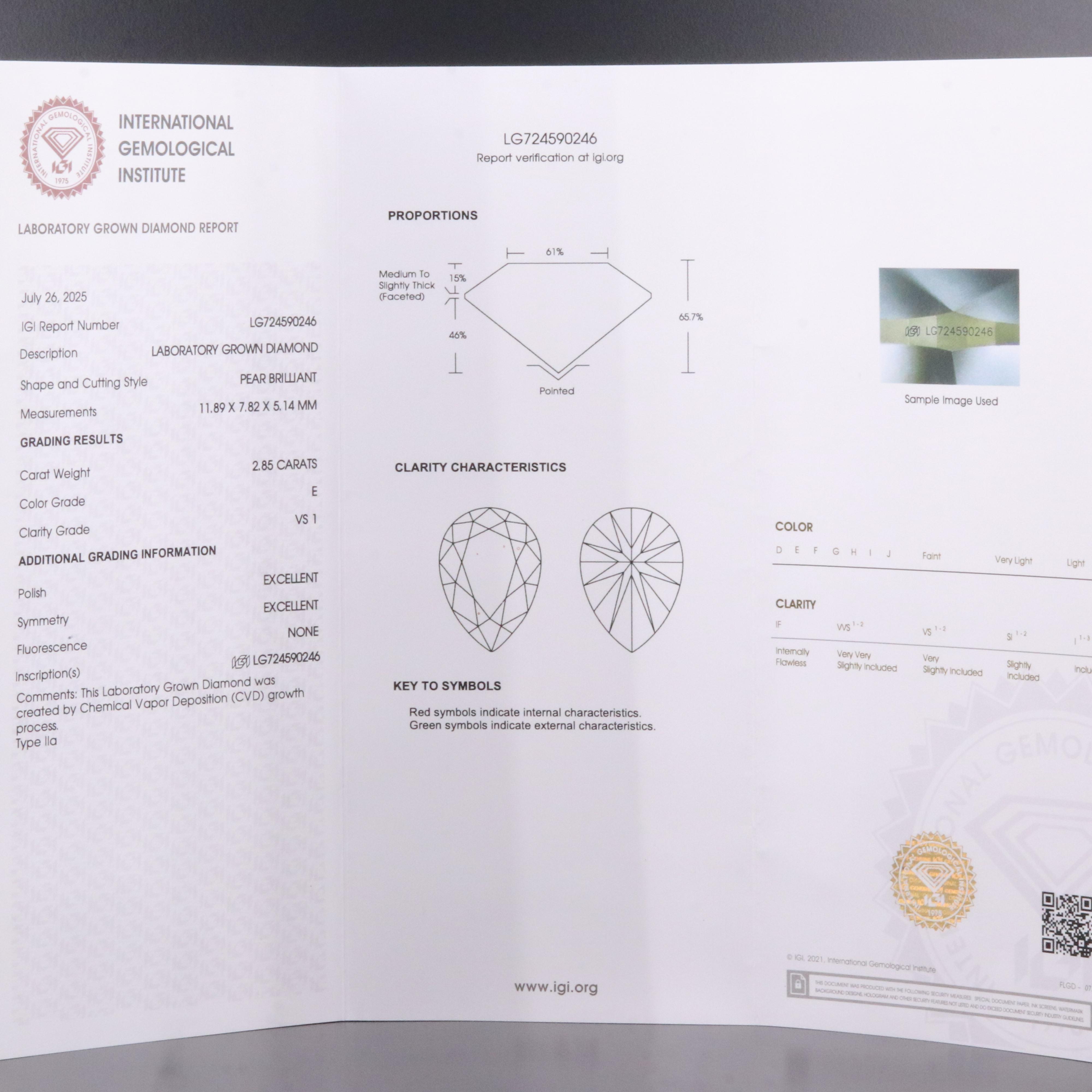 18K 2.85 CT Lab Grown Diamond Solitaire Ring with IGI Report
