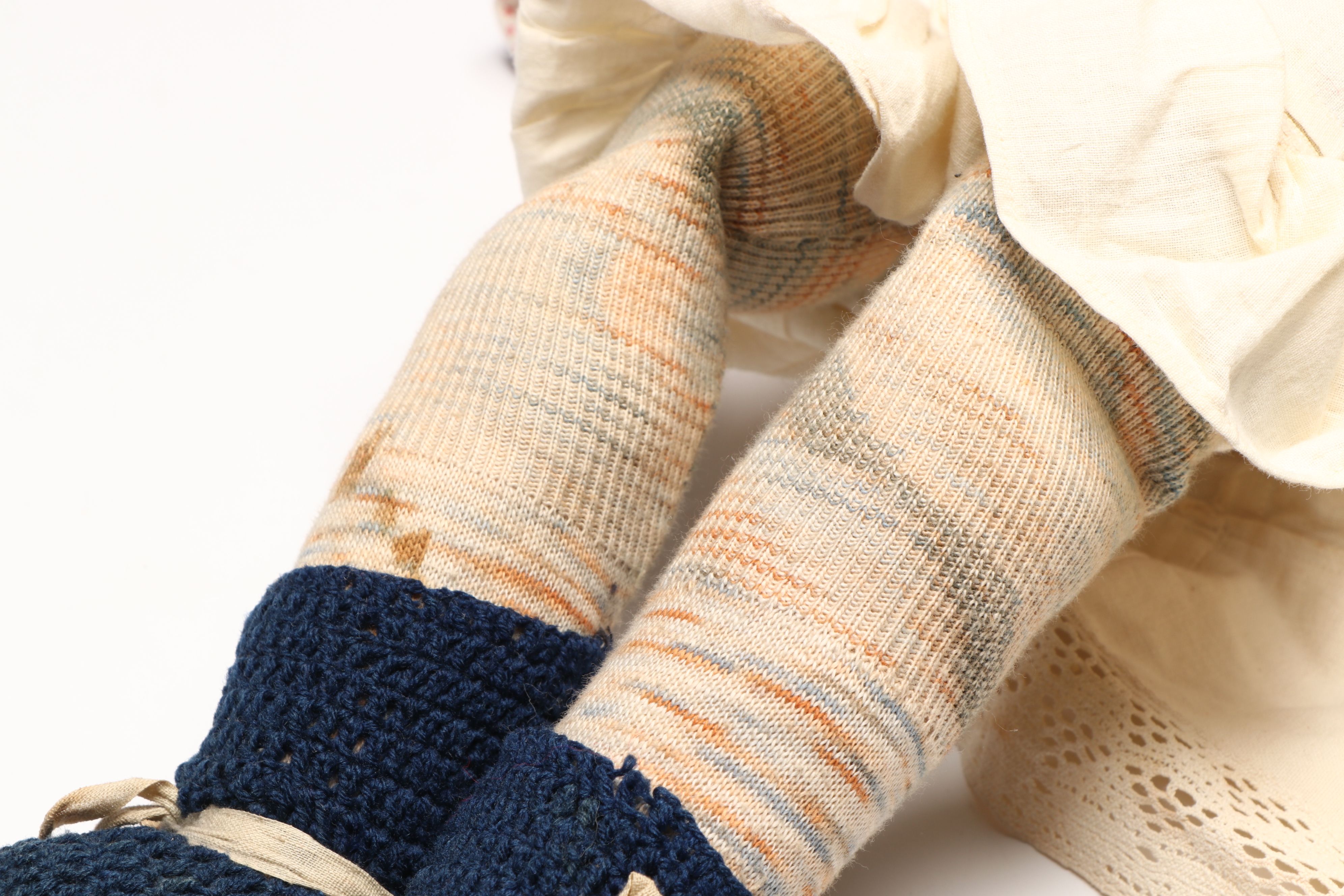 Victorian Style China Head Doll with Raggedy Ann Style and Other Rag Doll