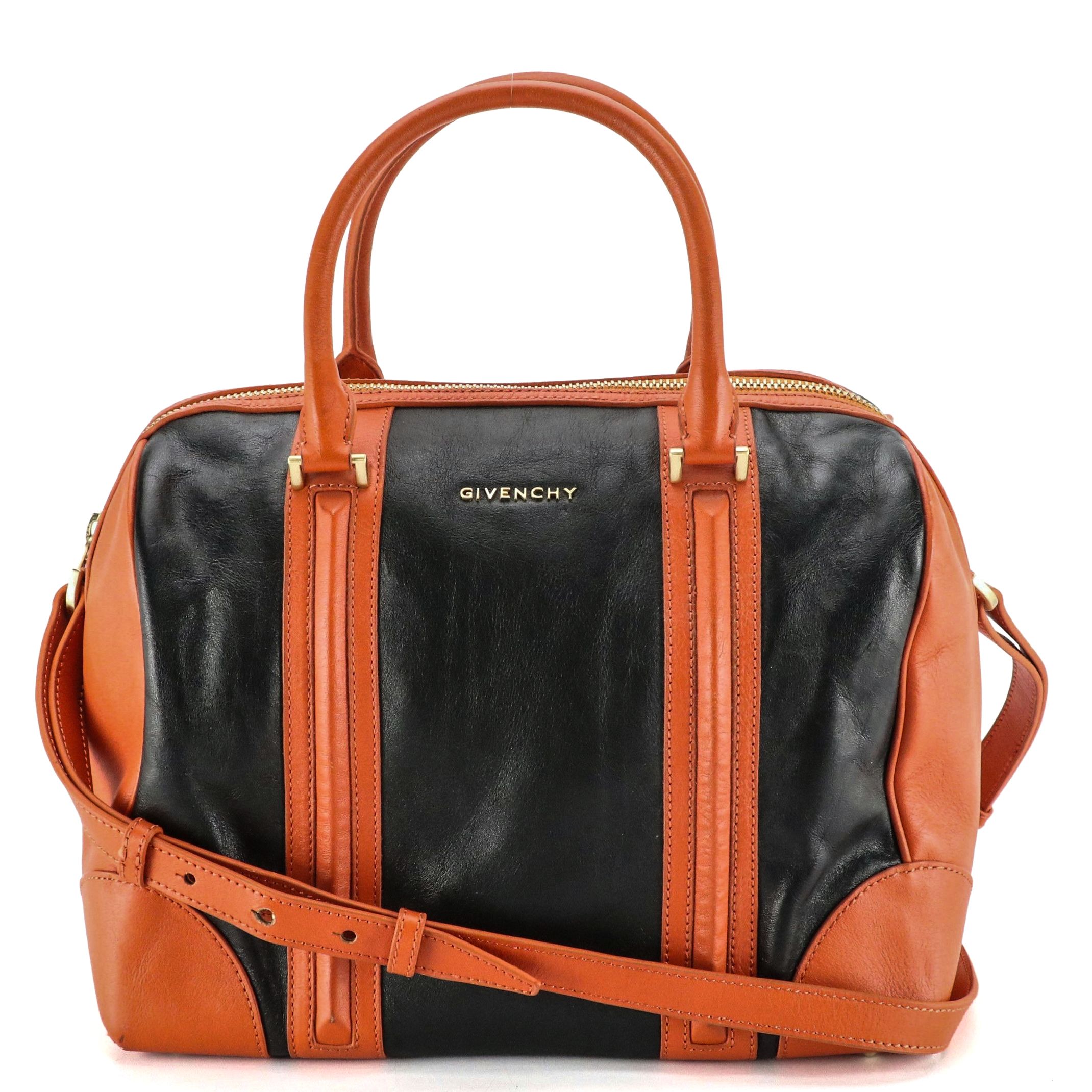 Givenchy Lucrezia Two-Way Satchel in Black and Orange Calfskin Leather