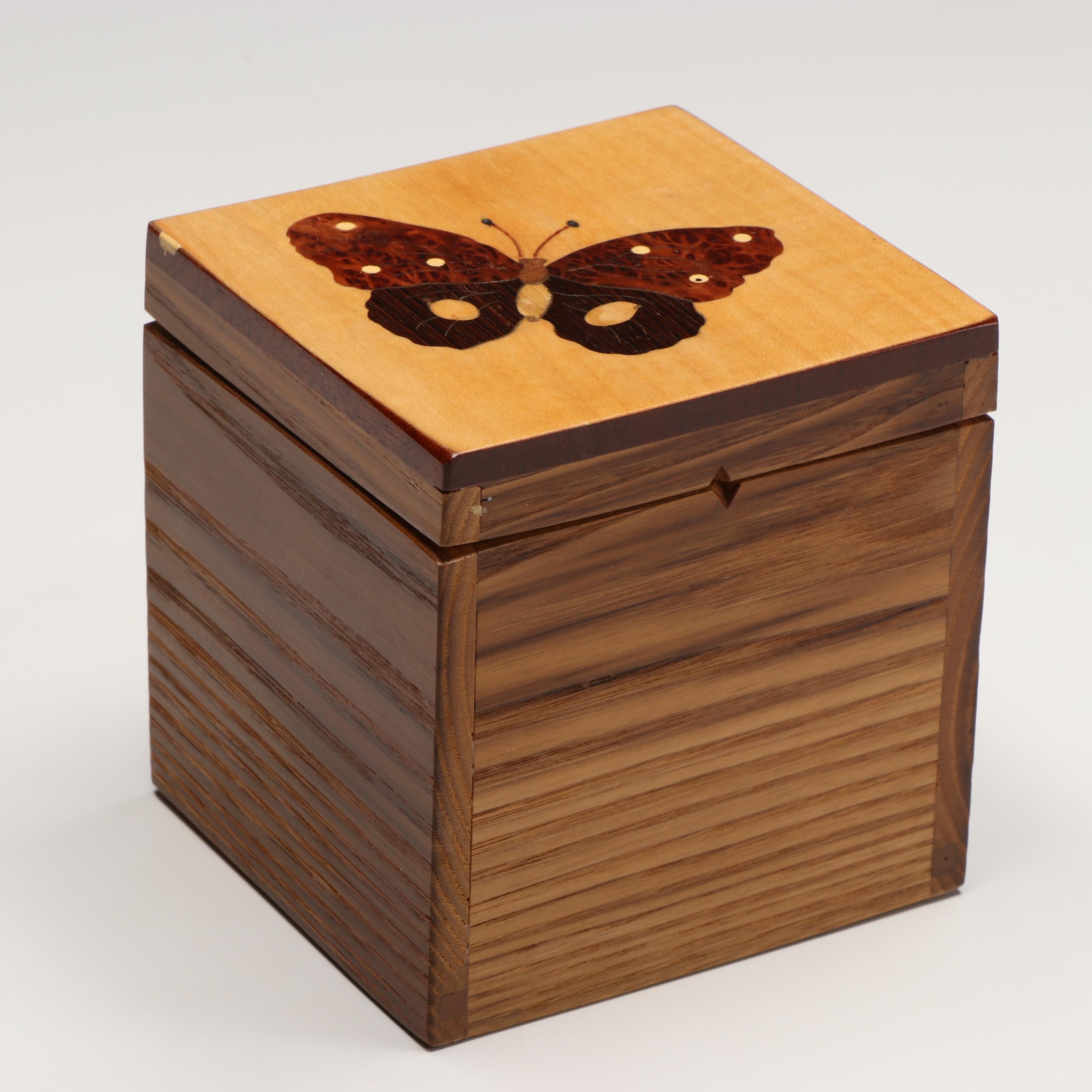 Signed Studio Inlaid Wood Boxes by W.M. Hergenroeder