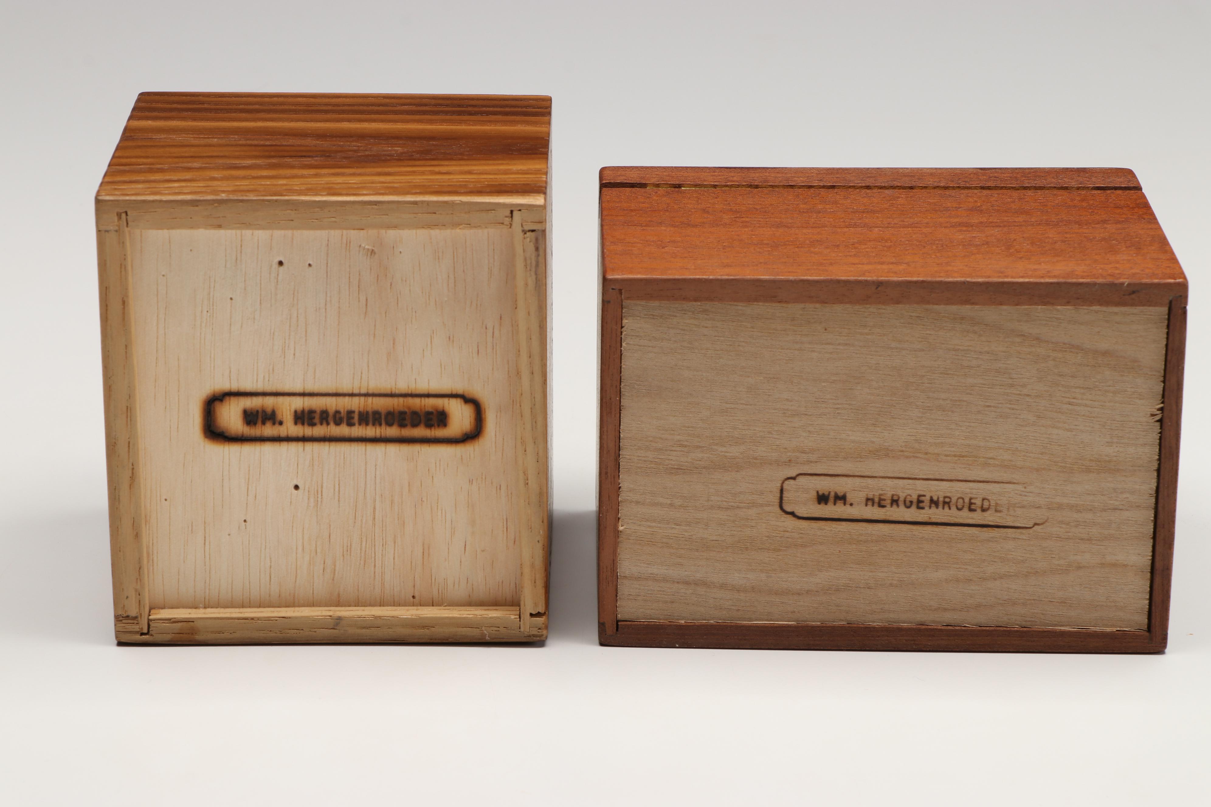 Signed Studio Inlaid Wood Boxes by W.M. Hergenroeder