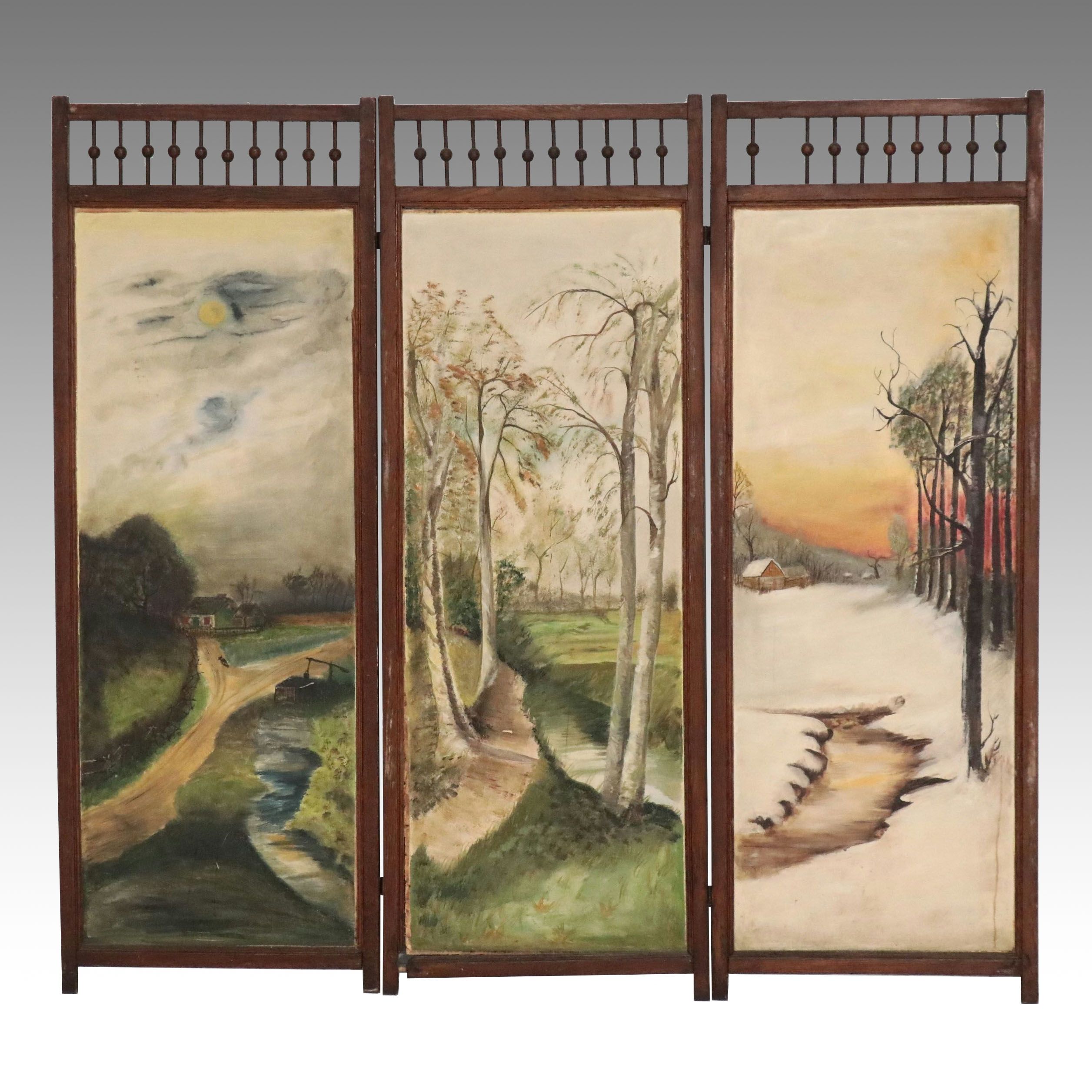 American Late Victorian Hand-Painted Ball and Stick Wooden Screen