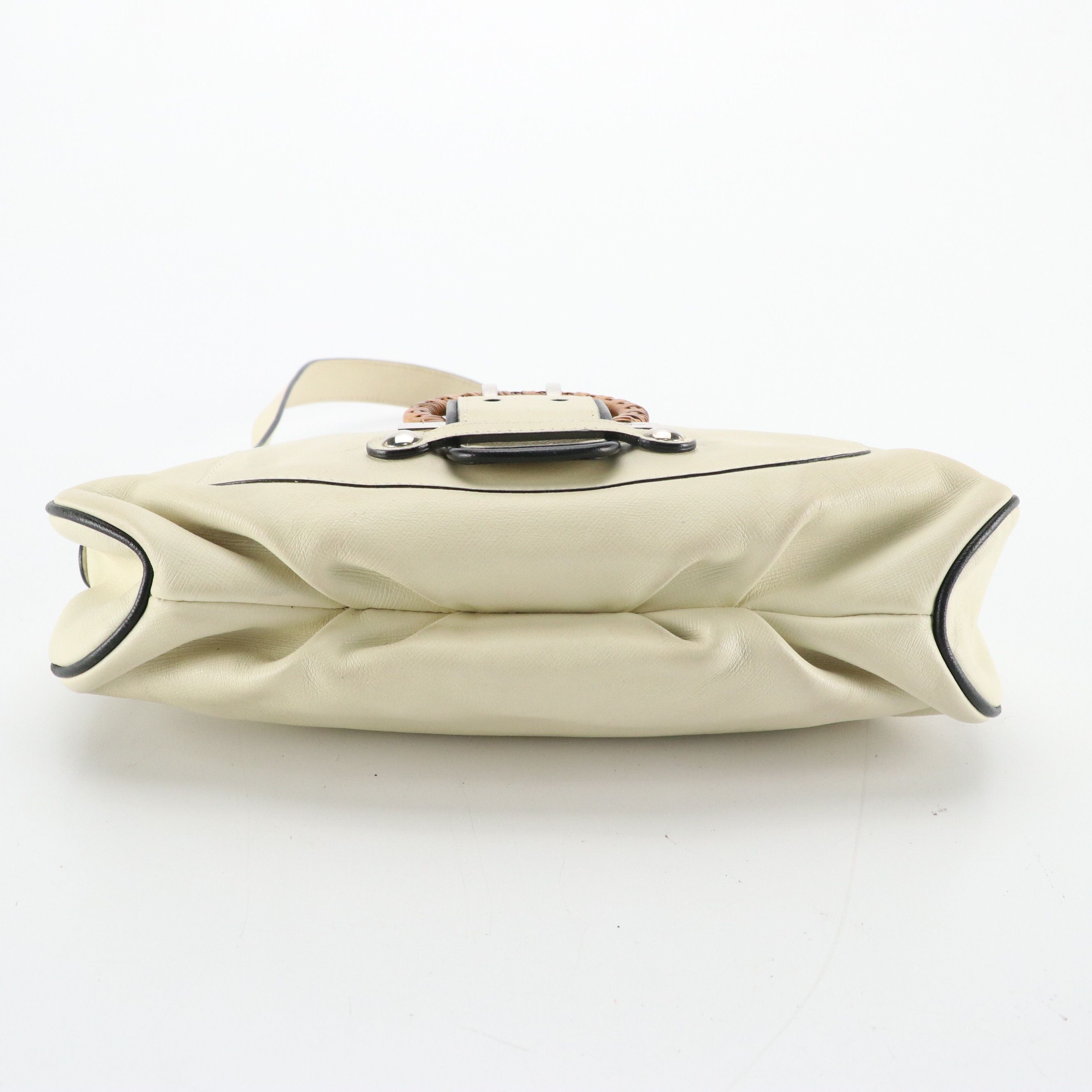 Salvatore Ferragamo Mini Woven Gancini Buckle Shoulder Bag in Cream Leather