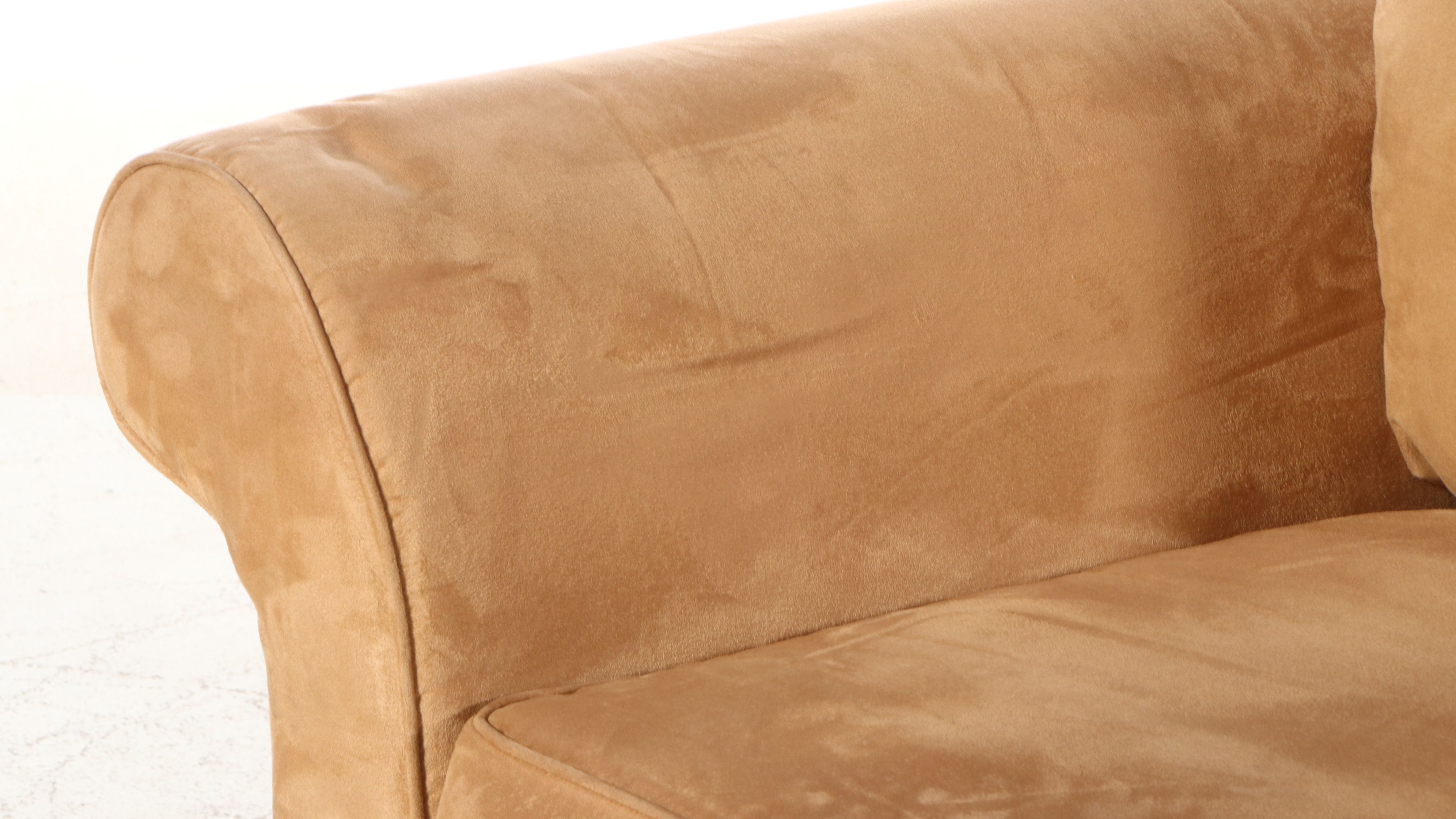 Pair of Bassett Furniture Faux Suede Upholstered Armchairs and Ottomans