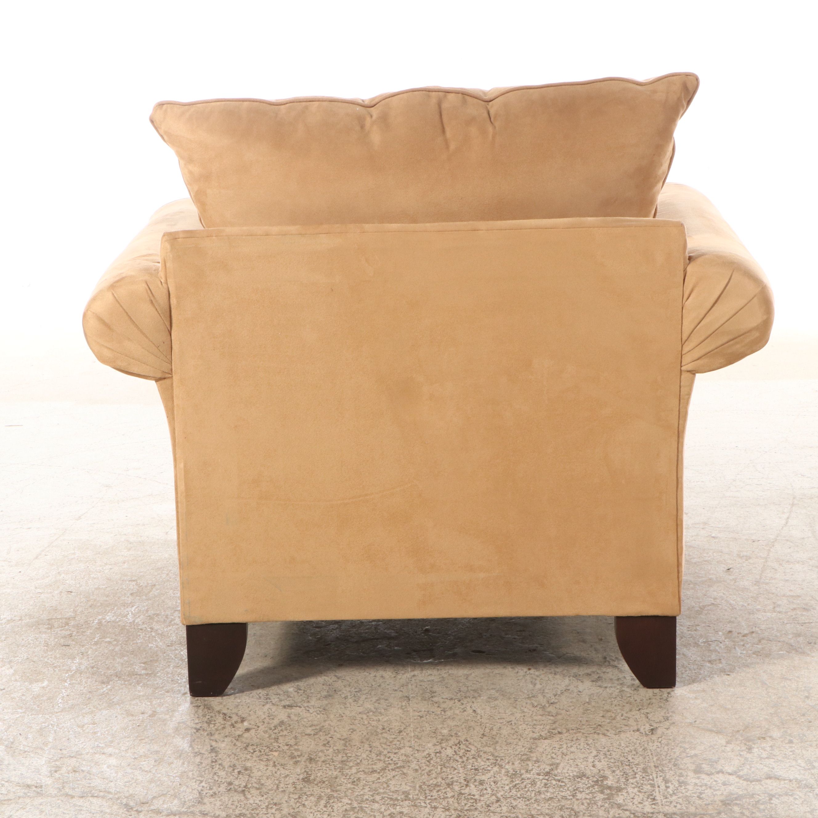 Pair of Bassett Furniture Faux Suede Upholstered Armchairs and Ottomans