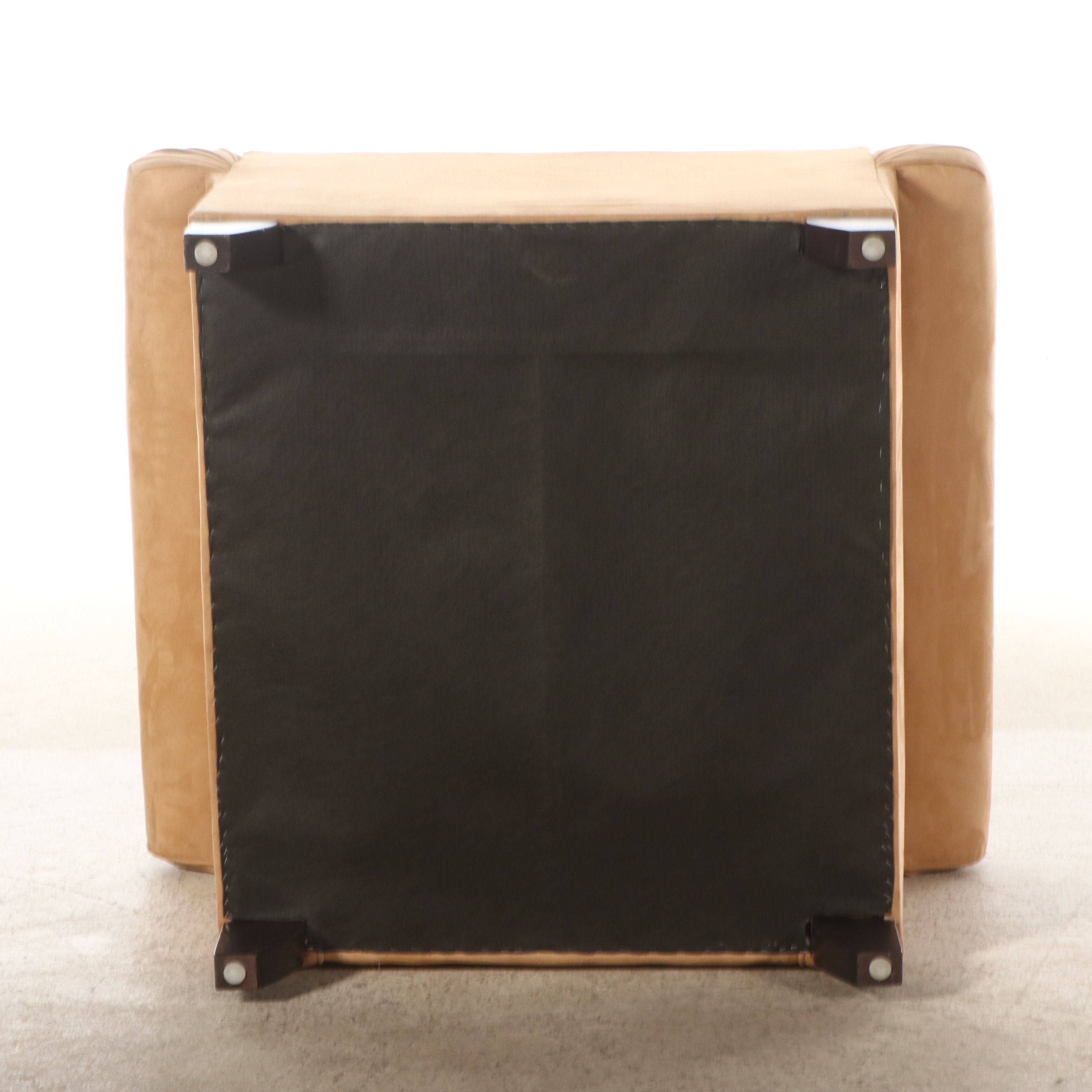 Pair of Bassett Furniture Faux Suede Upholstered Armchairs and Ottomans