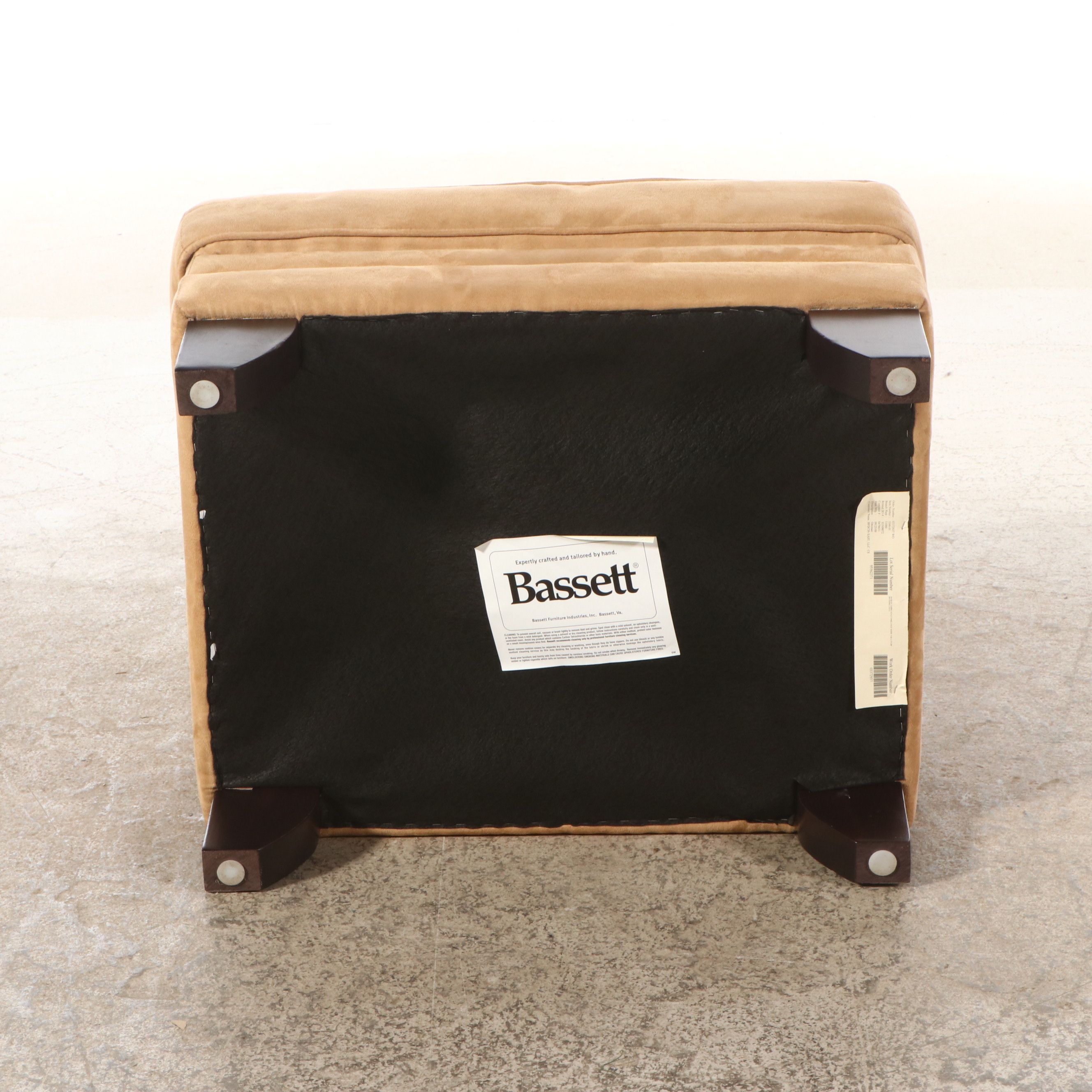 Pair of Bassett Furniture Faux Suede Upholstered Armchairs and Ottomans