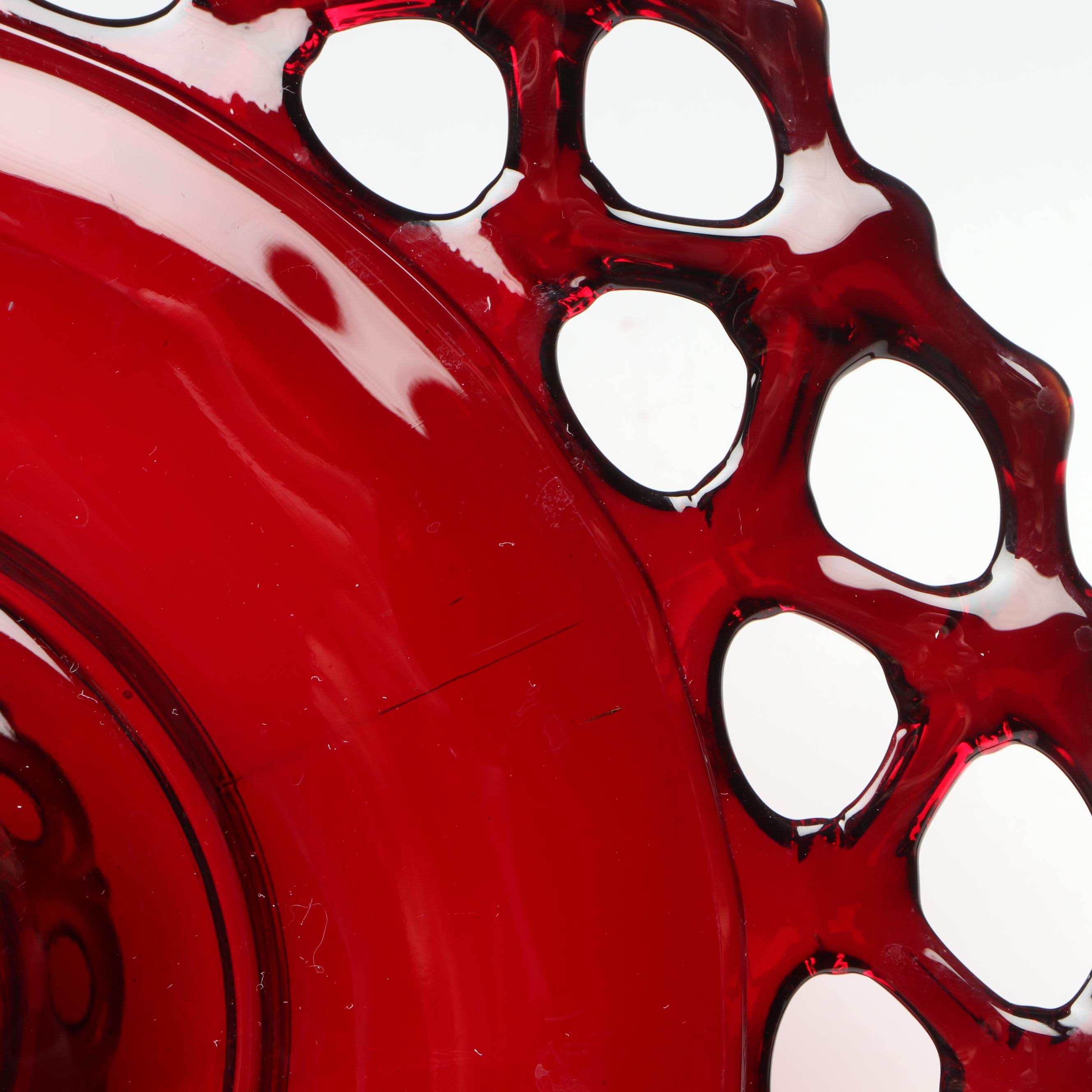 Westmoreland "Doric" Lace Edge Ruby Glass Cake Stand, Mid-20th Century