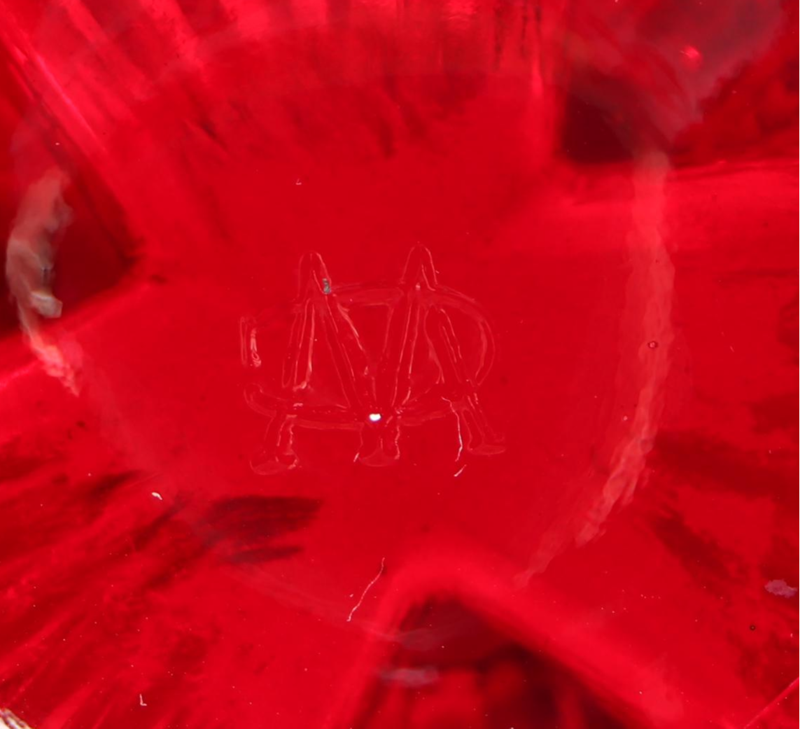 Westmoreland "Doric" Lace Edge Ruby Glass Cake Stand, Mid-20th Century