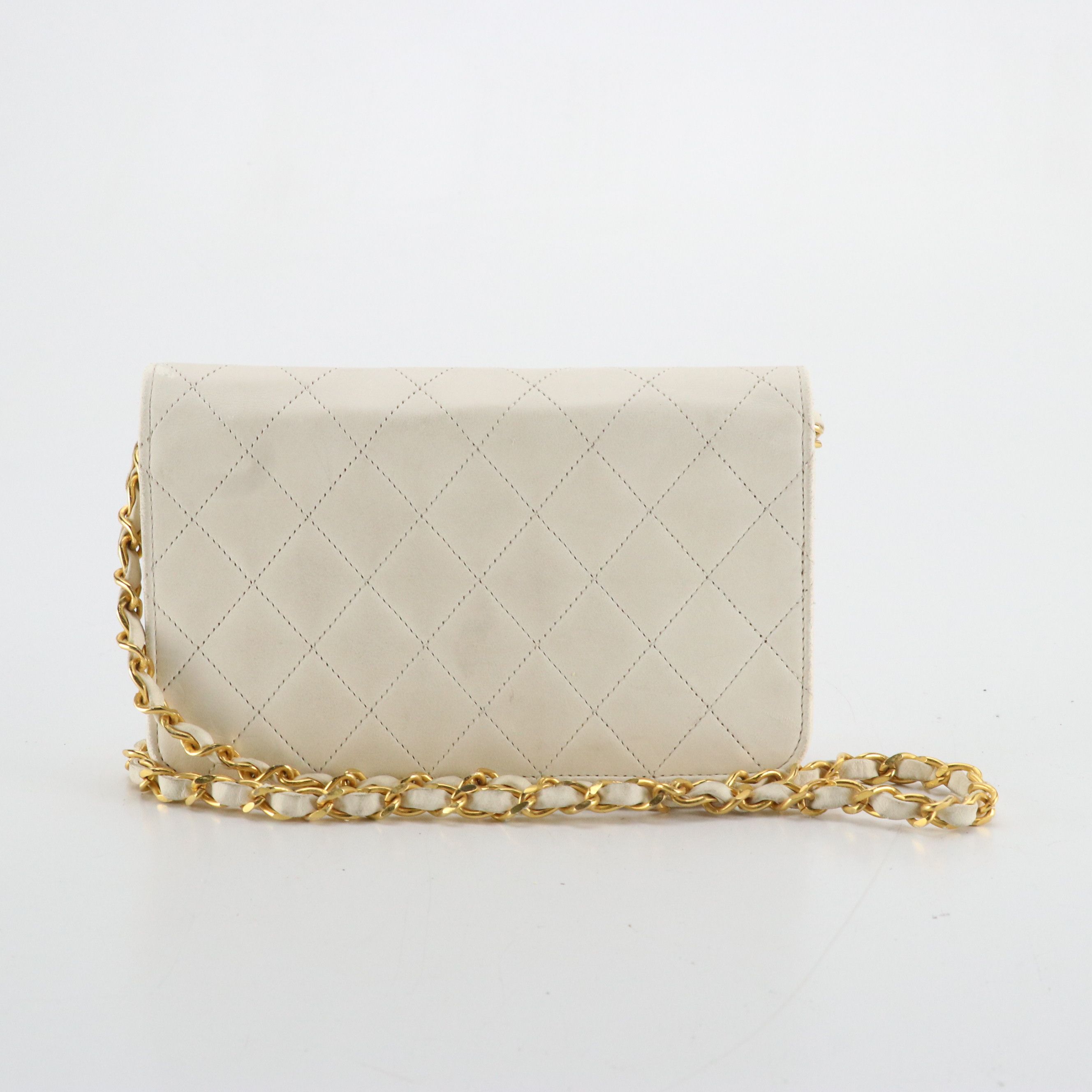 Chanel Full Flap White Lambskin Leather Diamond Stitched Shoulder Bag, 1980's