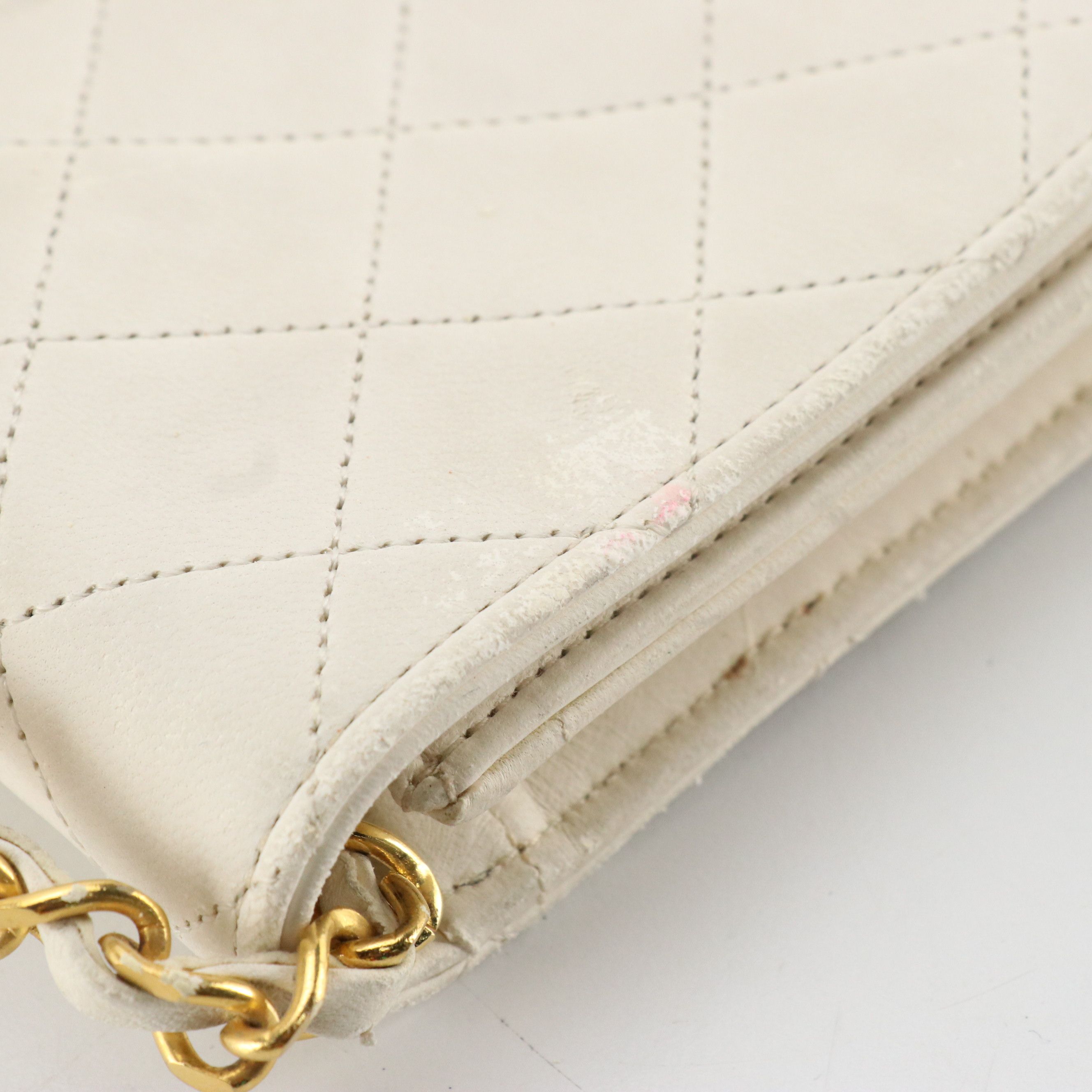 Chanel Full Flap White Lambskin Leather Diamond Stitched Shoulder Bag, 1980's