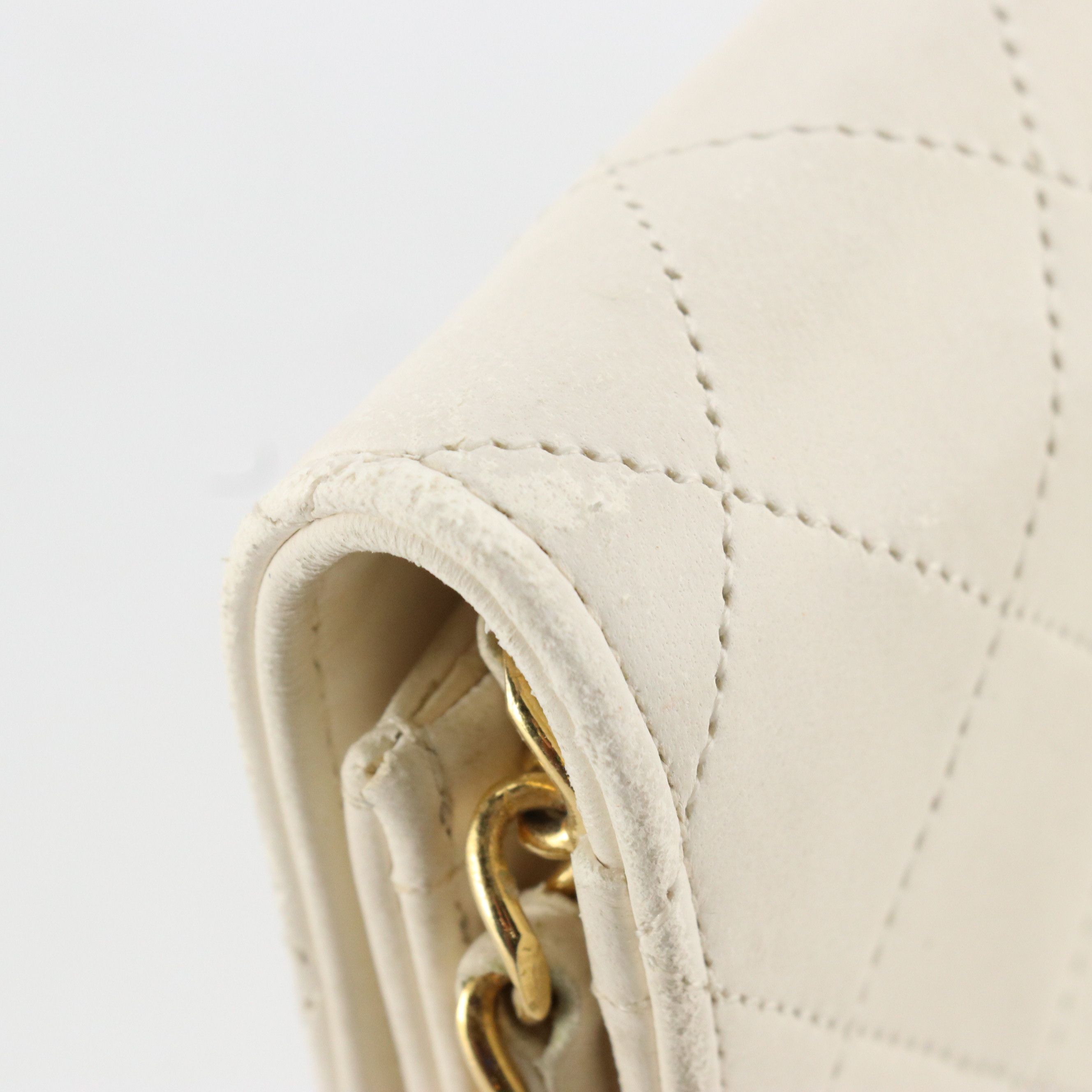 Chanel Full Flap White Lambskin Leather Diamond Stitched Shoulder Bag, 1980's