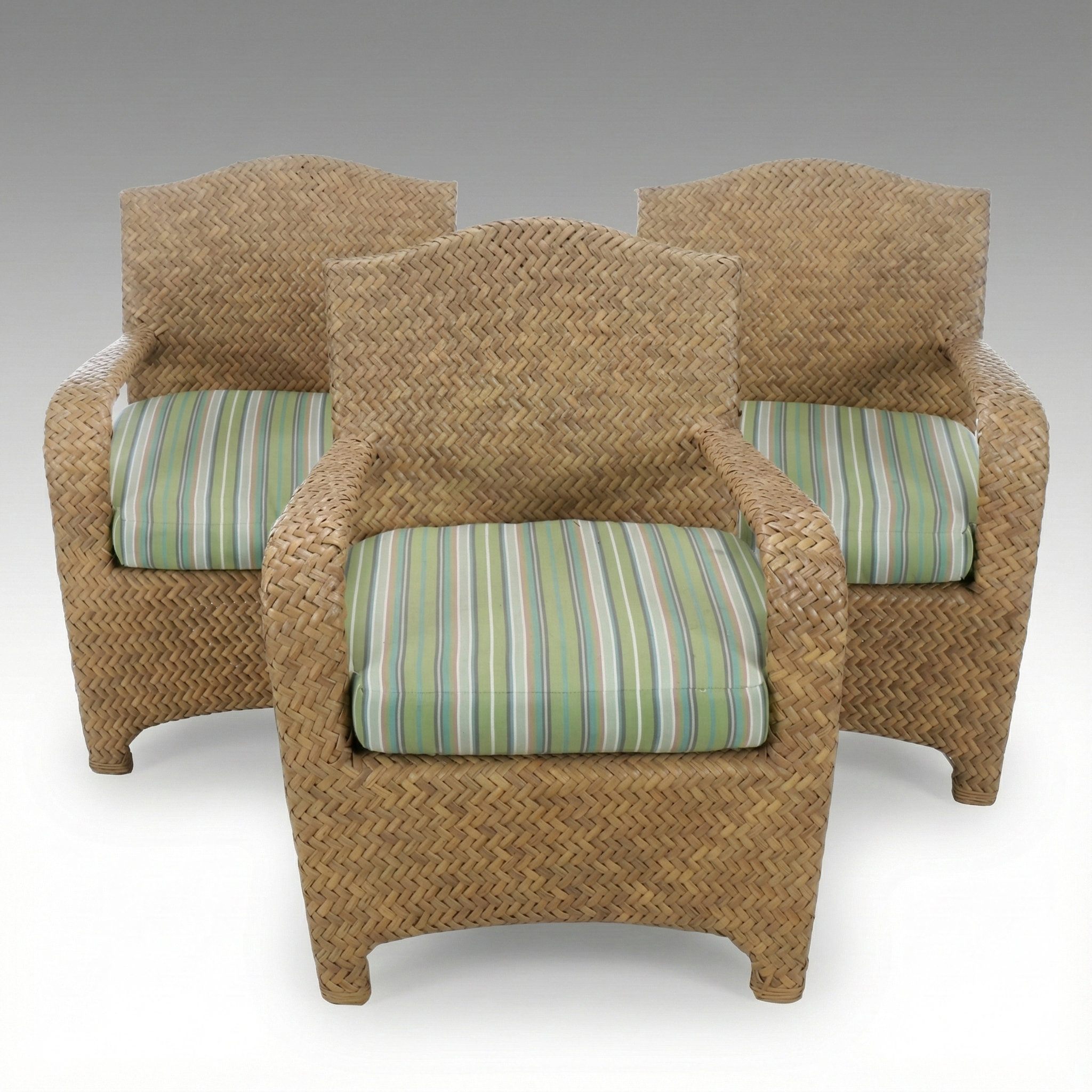 Set of Three Contemporary Wicker Resin Armchairs