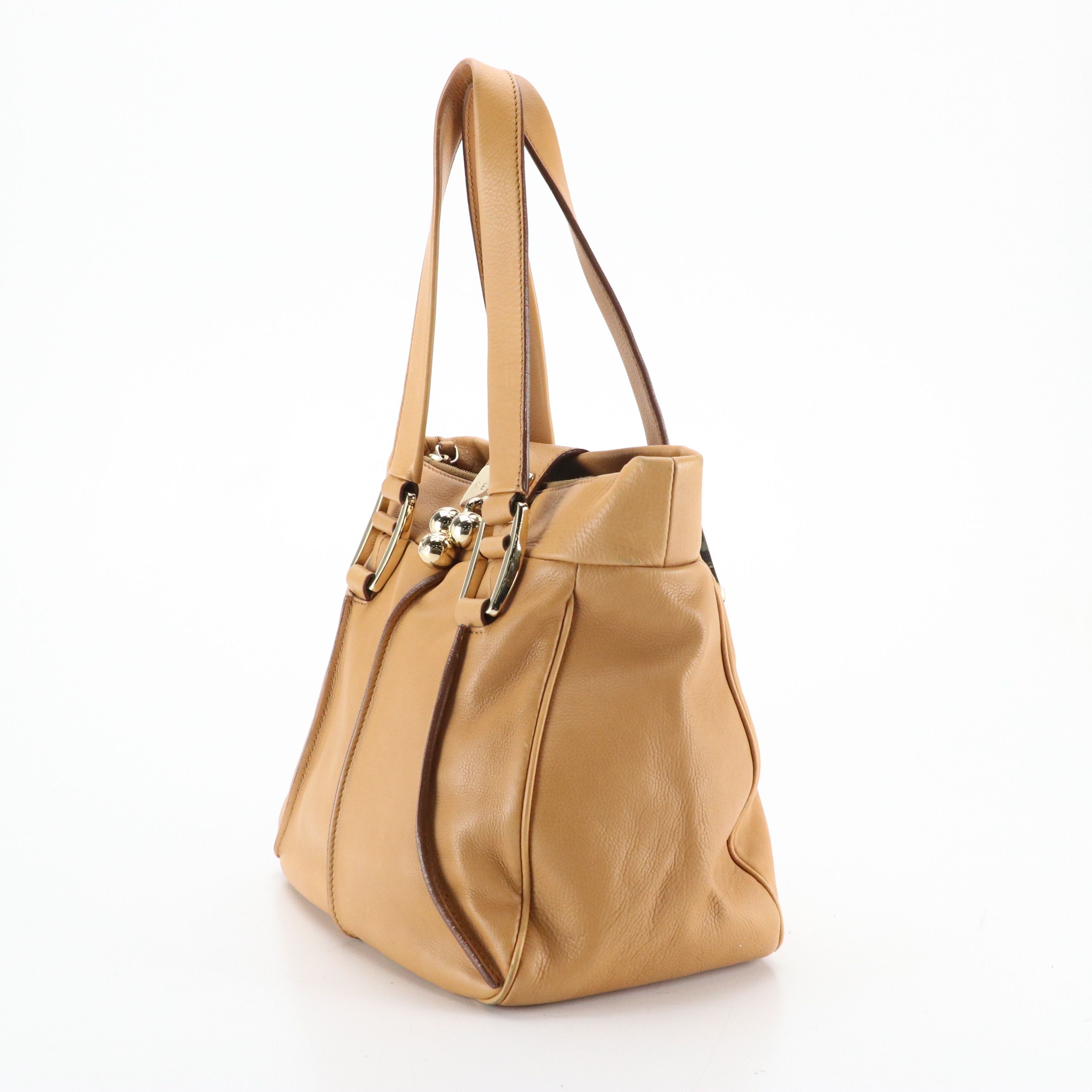 Celine Flap-Lock Handbag in Tan Calfskin Leather