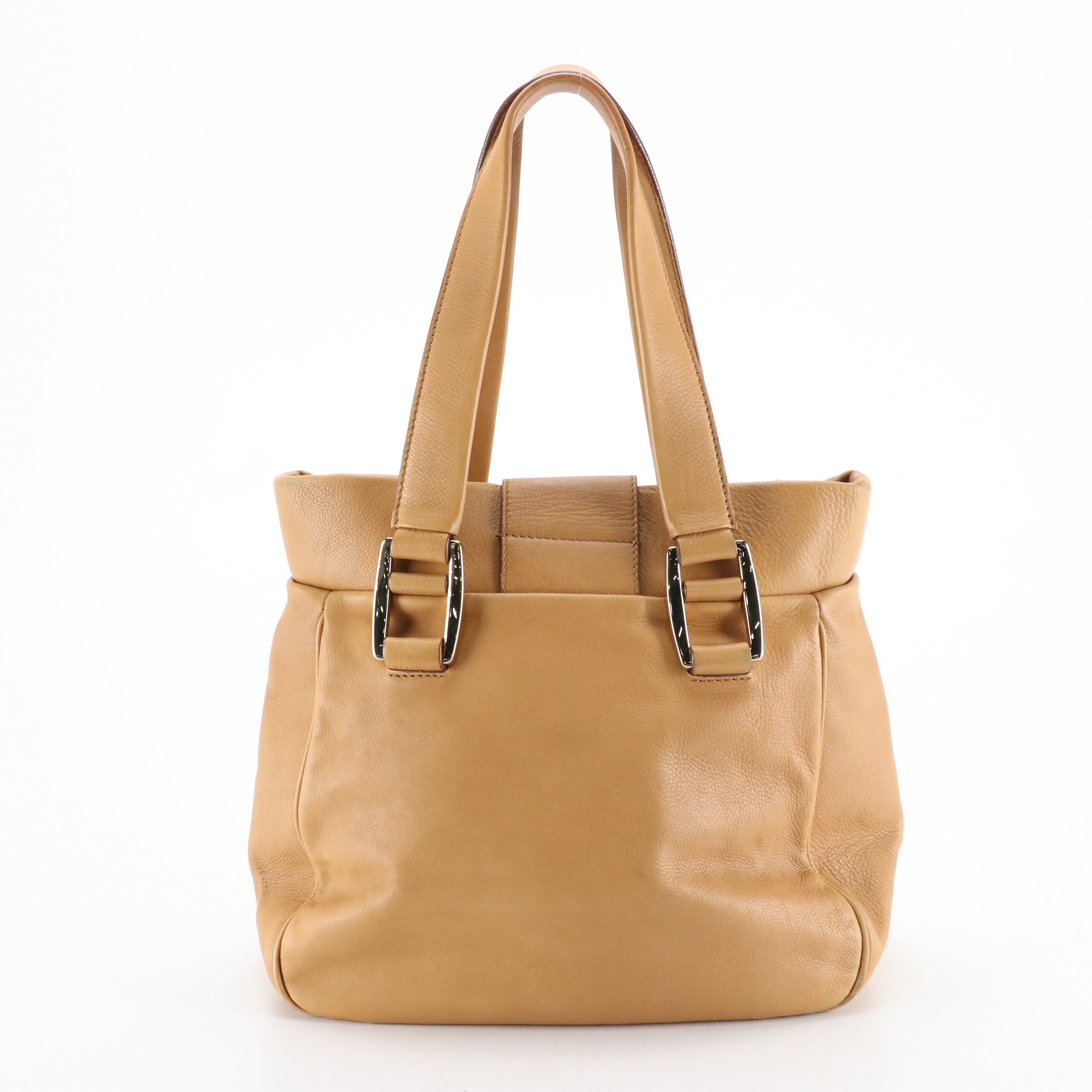 Celine Flap-Lock Handbag in Tan Calfskin Leather