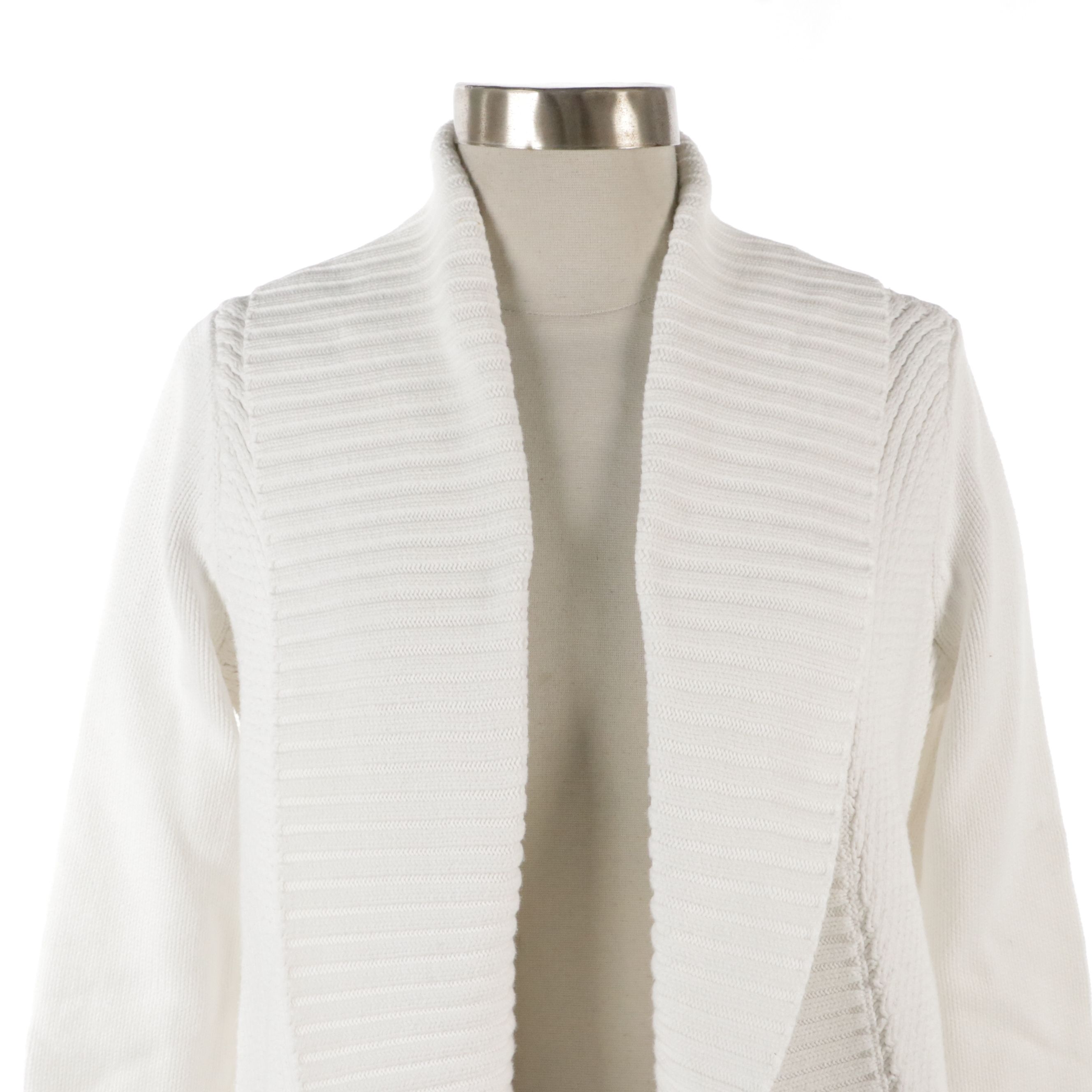 Lauren Ralph Lauren White Knit Cotton Shawl Collar Cardigan