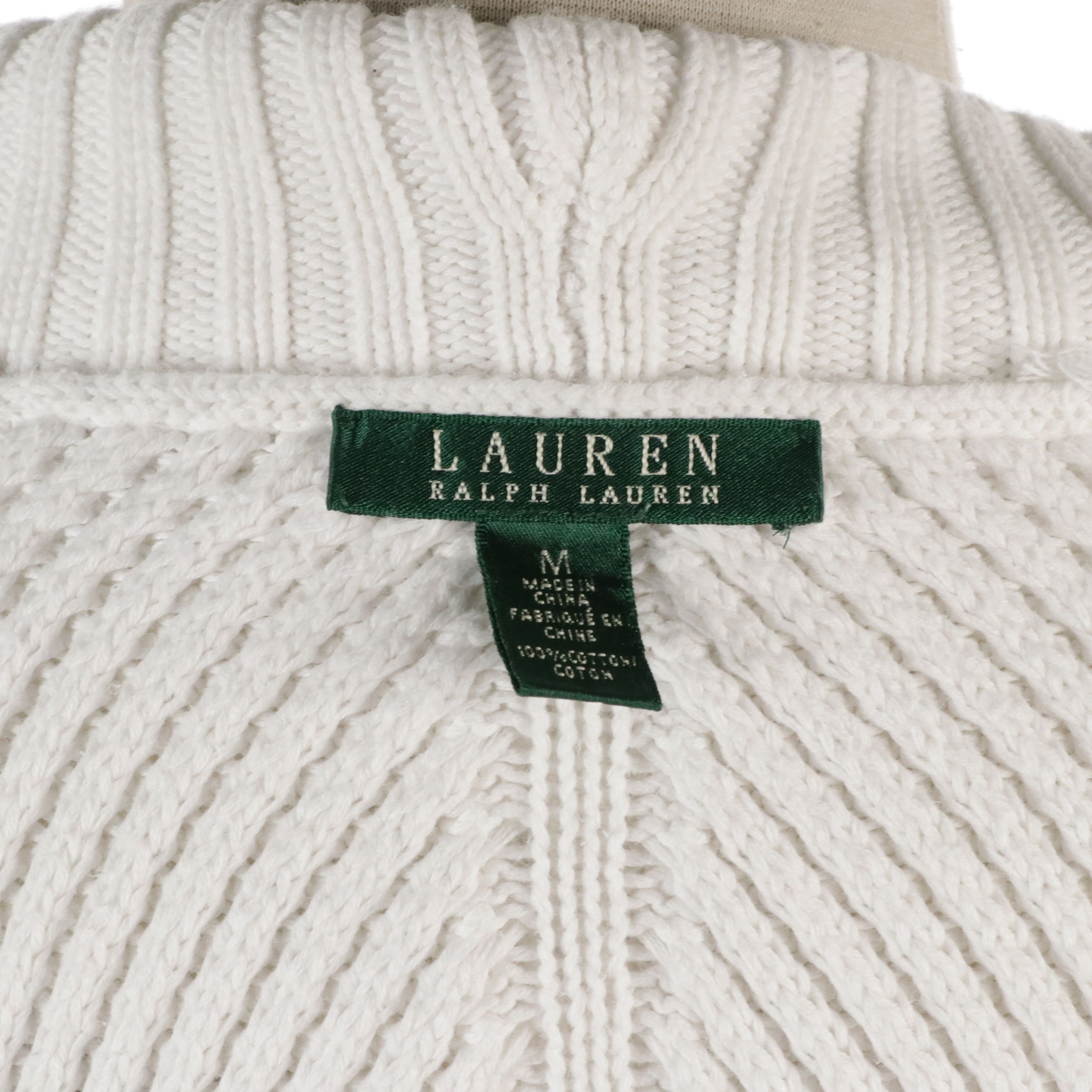Lauren Ralph Lauren White Knit Cotton Shawl Collar Cardigan