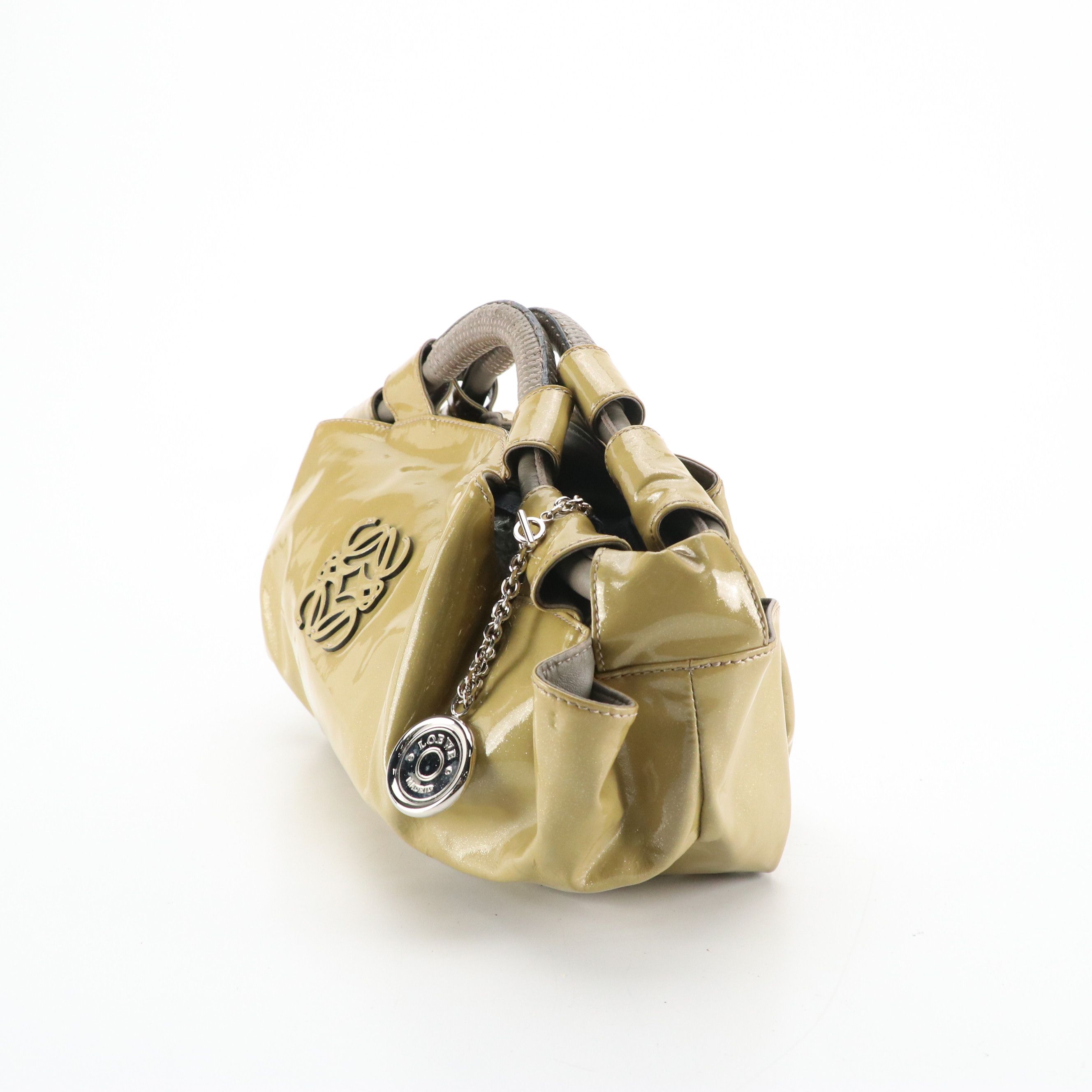 Loewe Anagram Embossed Aire Handbag in Glittery Patent and Calfskin Leather