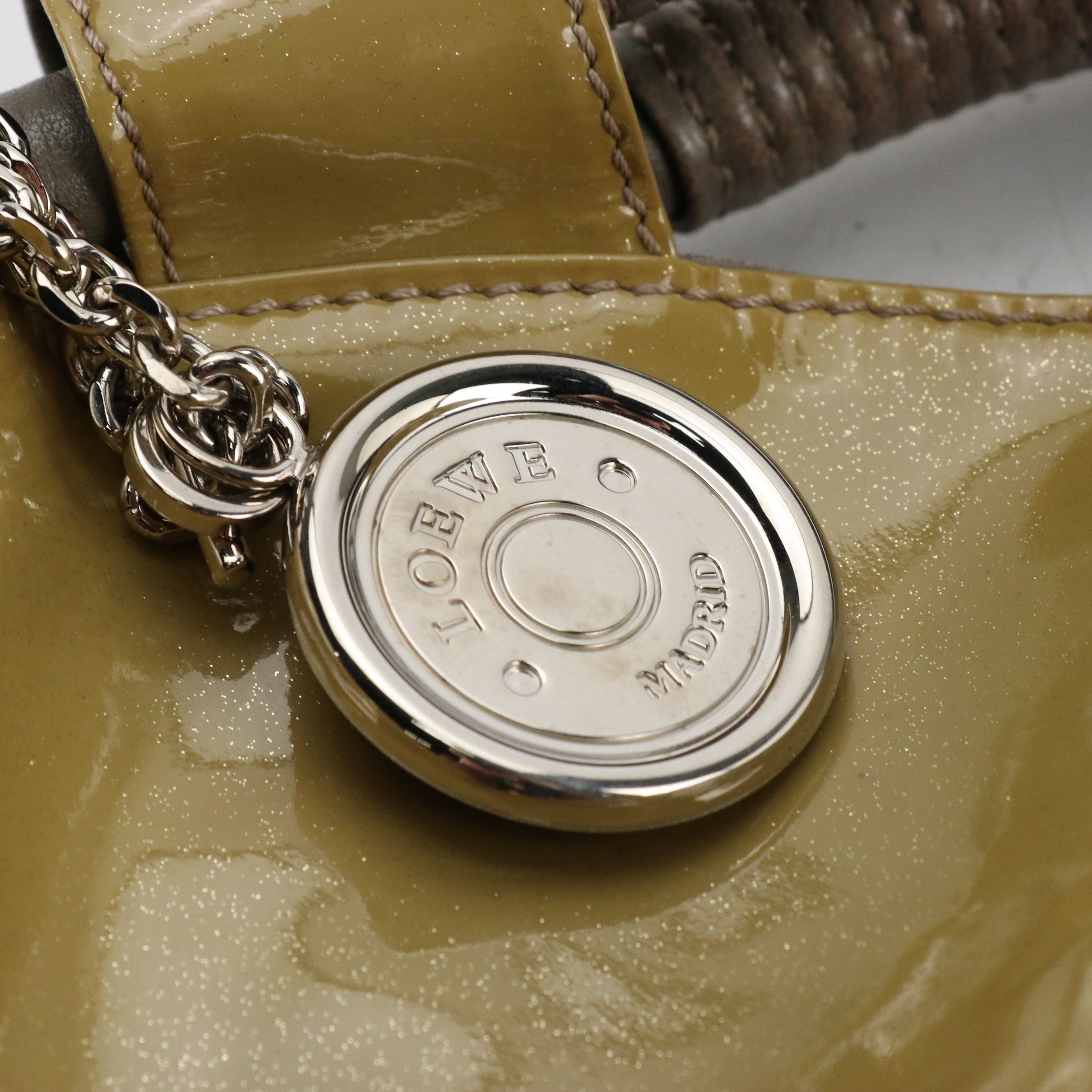 Loewe Anagram Embossed Aire Handbag in Glittery Patent and Calfskin Leather