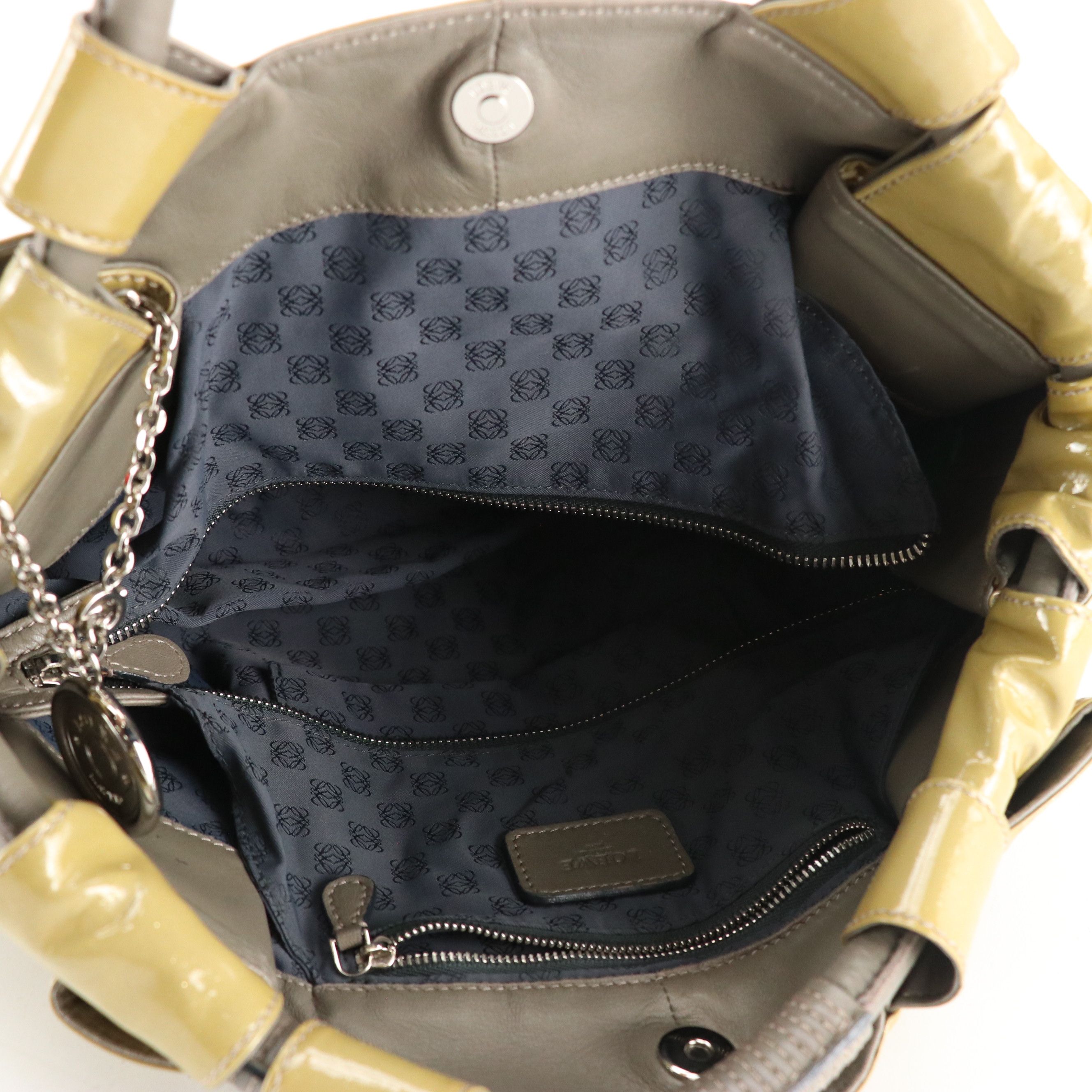 Loewe Anagram Embossed Aire Handbag in Glittery Patent and Calfskin Leather