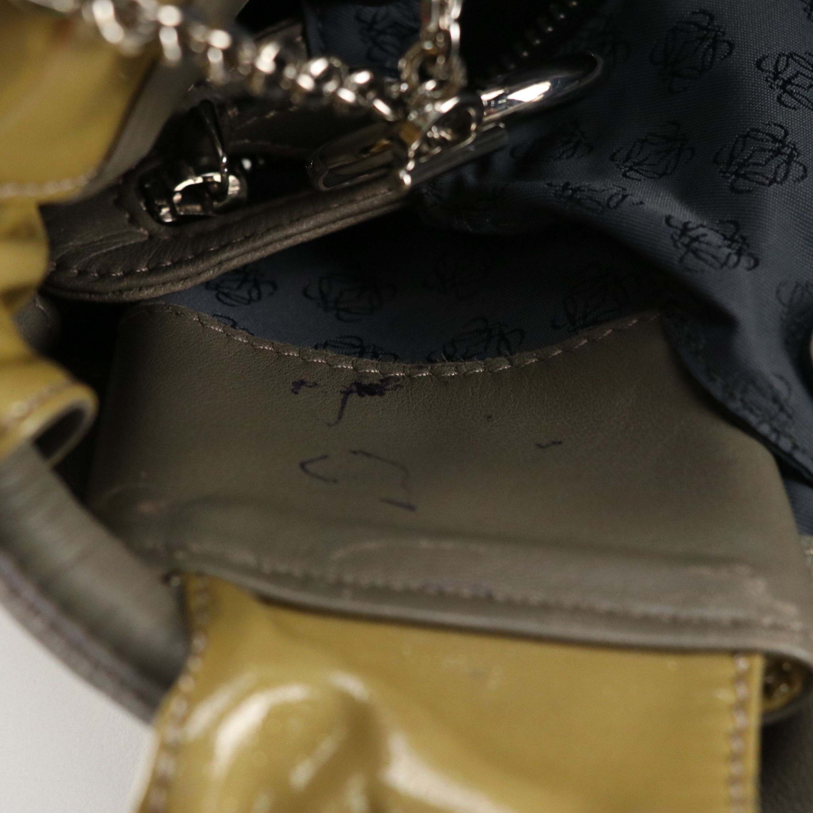 Loewe Anagram Embossed Aire Handbag in Glittery Patent and Calfskin Leather