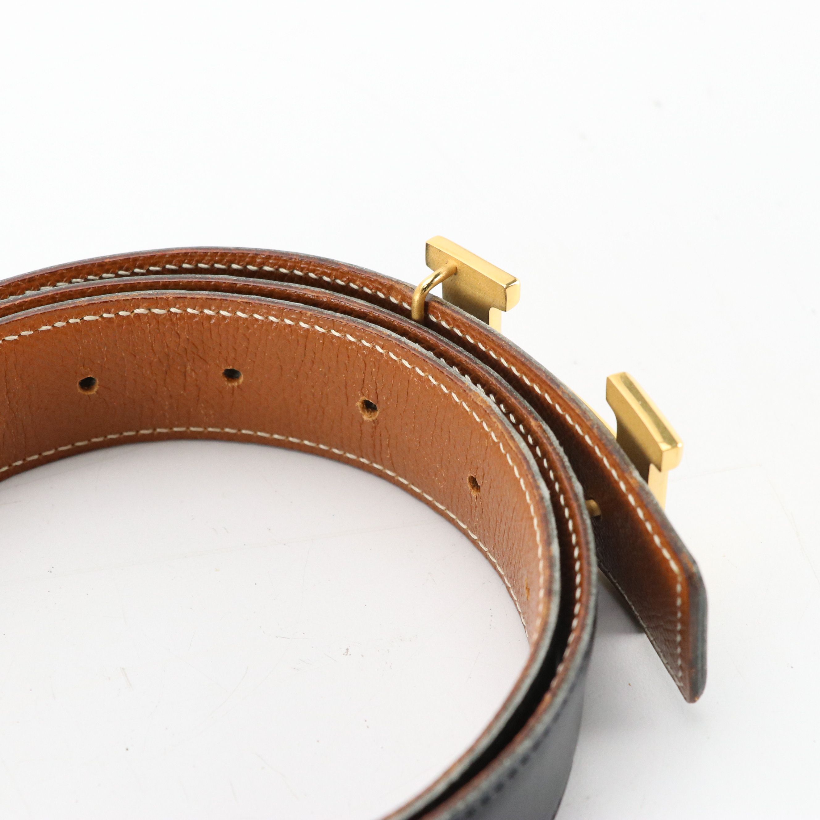 Hermès Gold Plated H Constance Reversible Belt in Black and Brown Leather