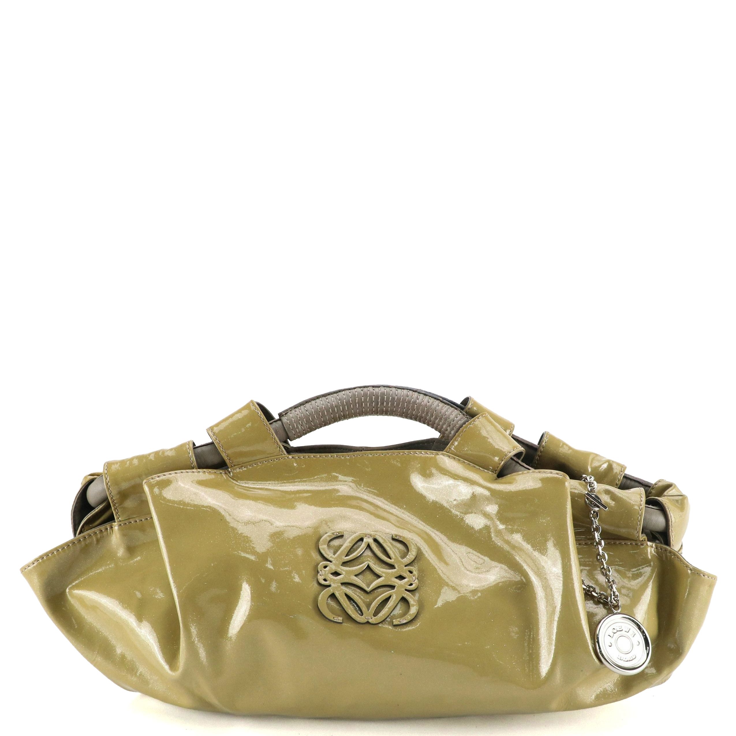 Loewe Anagram Embossed Aire Handbag in Glittery Patent and Calfskin Leather