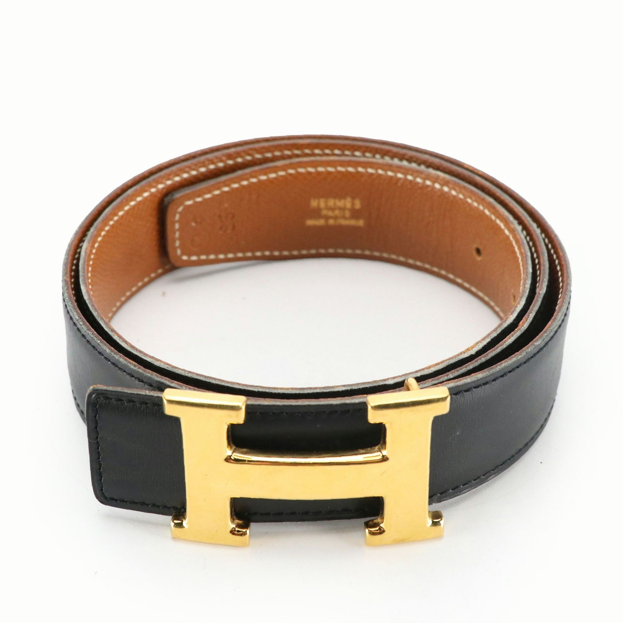 Hermès Gold Plated H Constance Reversible Belt in Black and Brown Leather