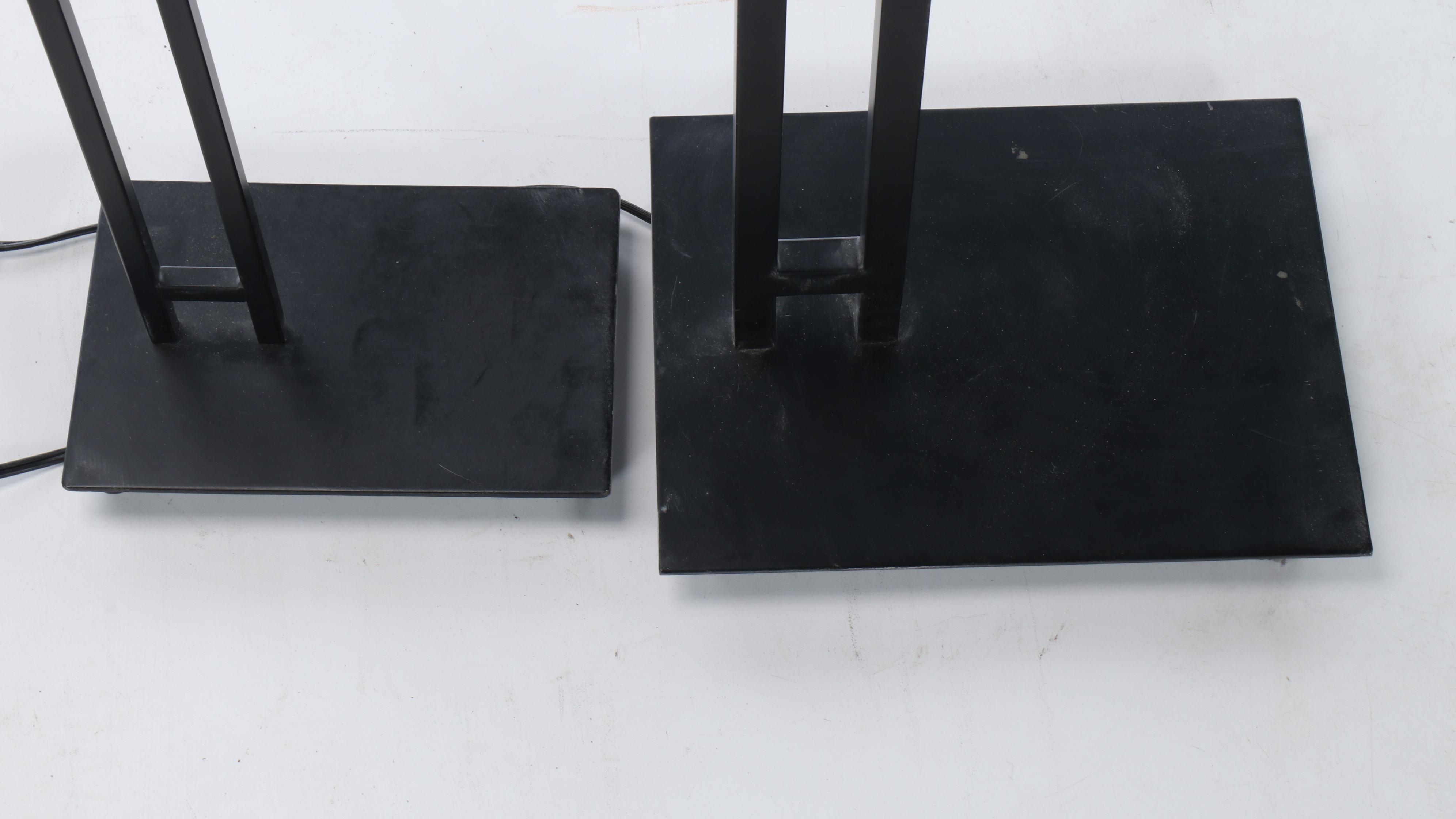 Postmodern Style Bridge Arm Metal Floor and Table Lamp and Drum Shades, 2001