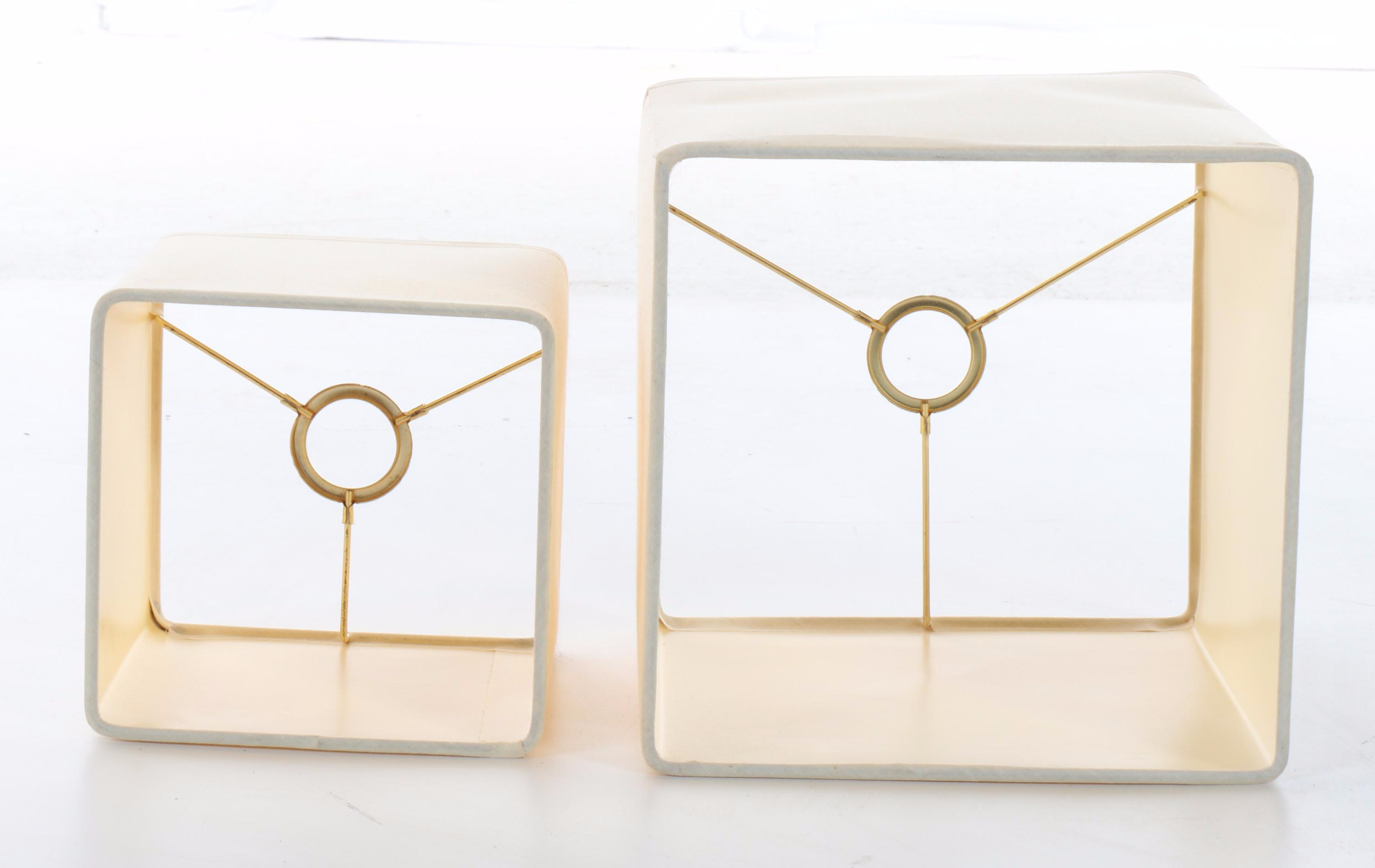 Postmodern Style Bridge Arm Metal Floor and Table Lamp and Drum Shades, 2001