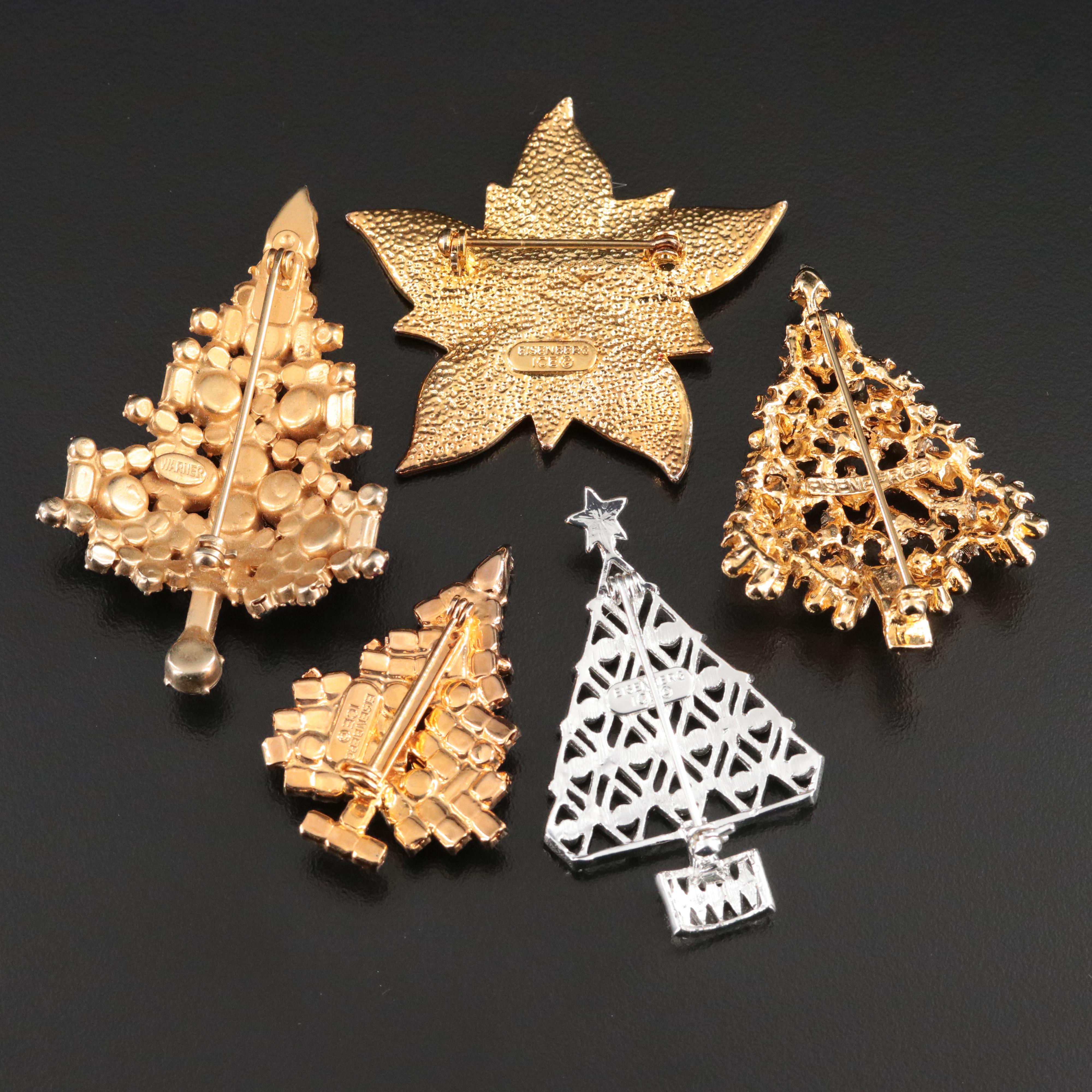 Eisenberg Ice, Warner and Eisenberg Christmas Tree and Poinsettia Brooches