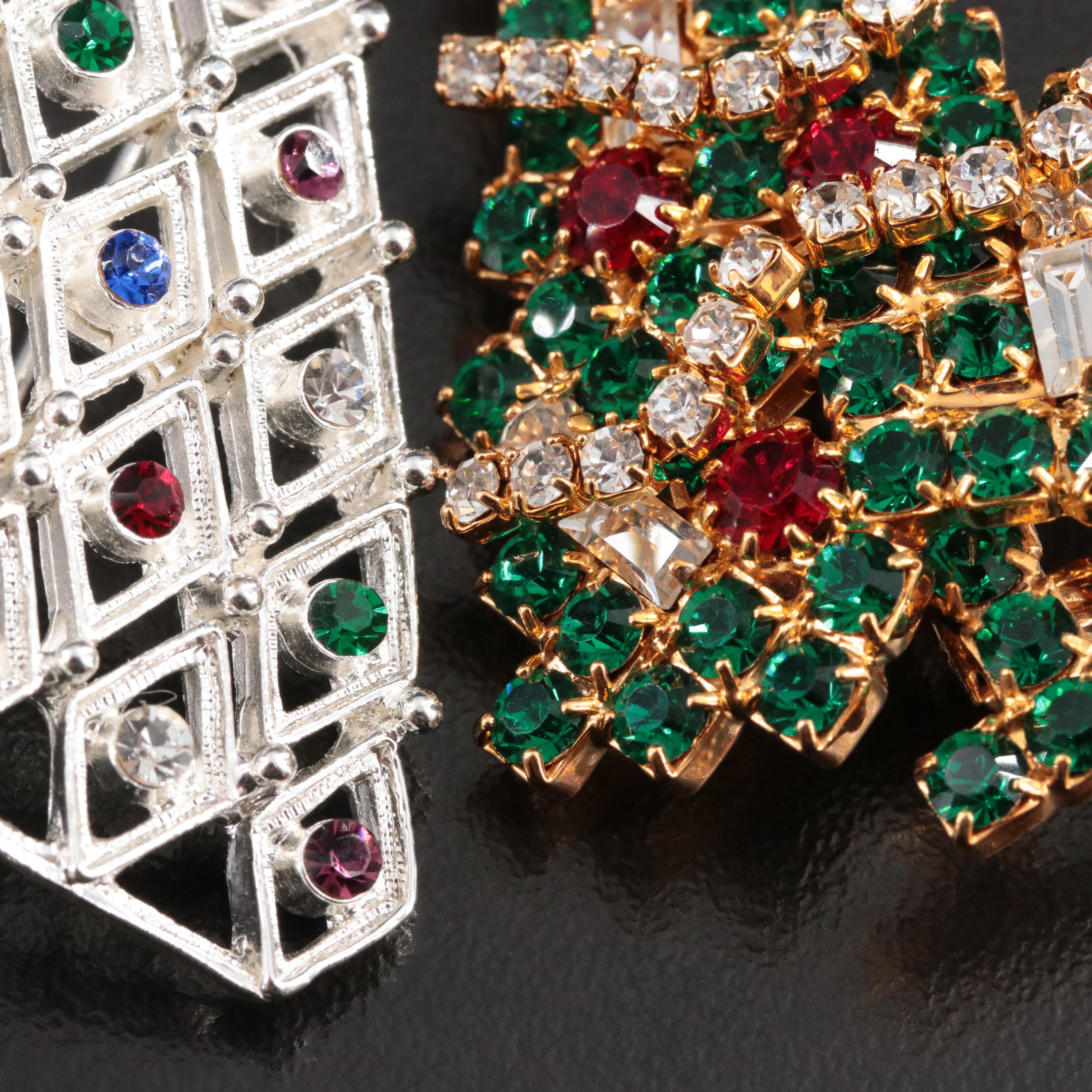 Eisenberg Ice, Warner and Eisenberg Christmas Tree and Poinsettia Brooches