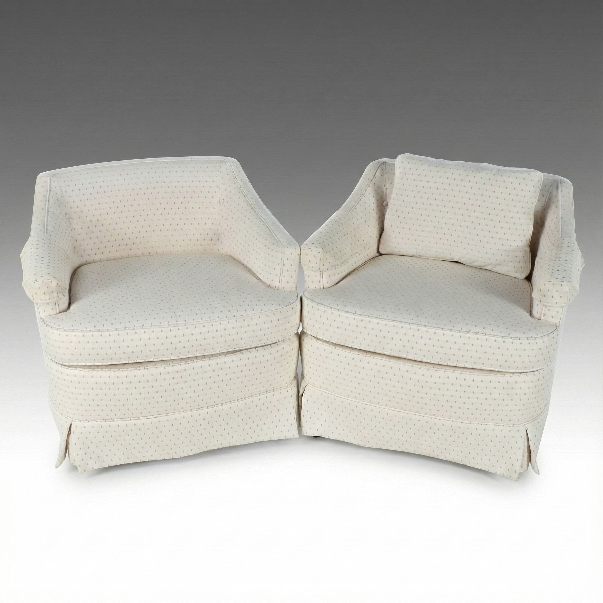 Pair of Arcadian Furniture Co. Art Deco Style Upholstered Barrel-Back Chairs