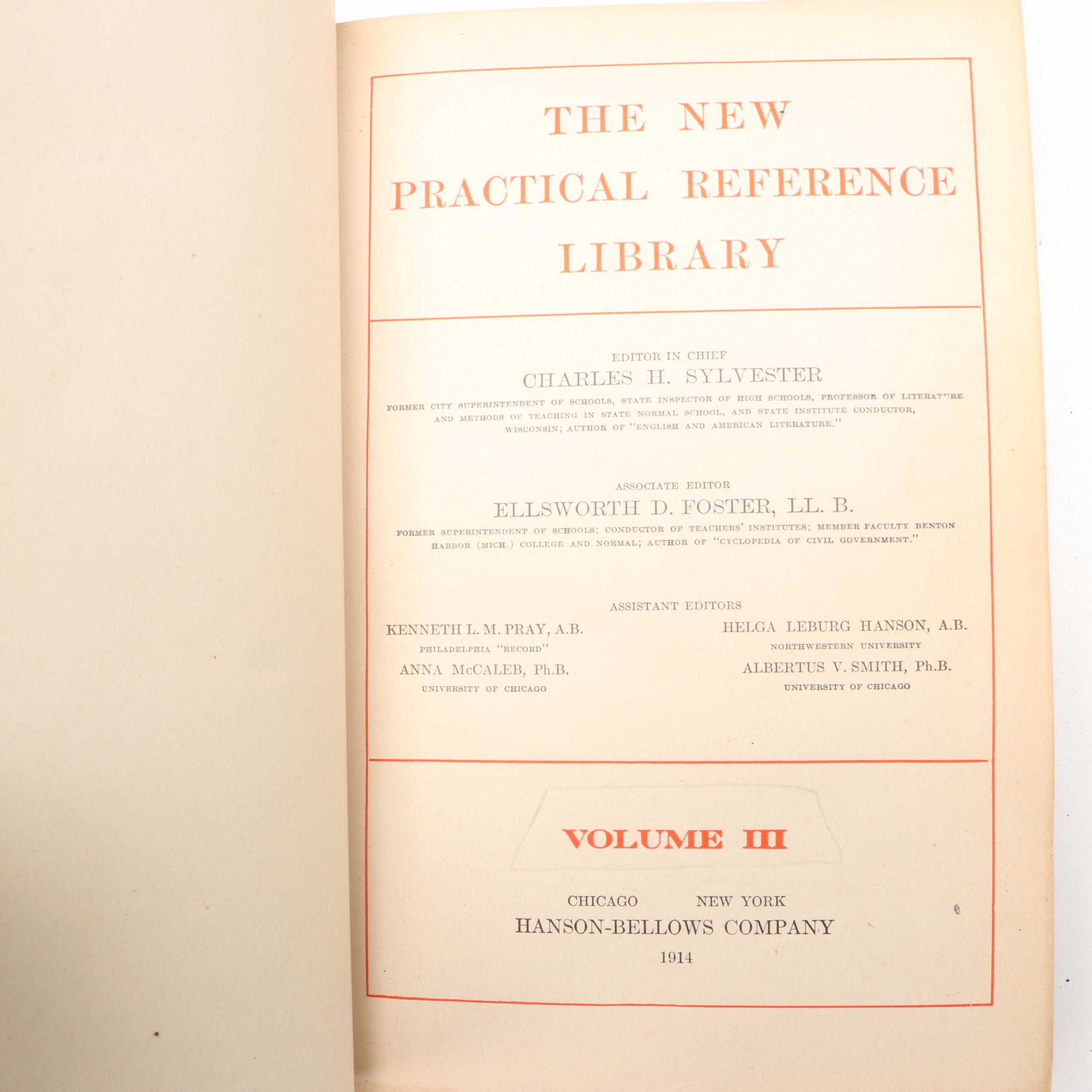 "The Practical Reference Library" Volumes I-VI Edited by Charles H. Sylvester