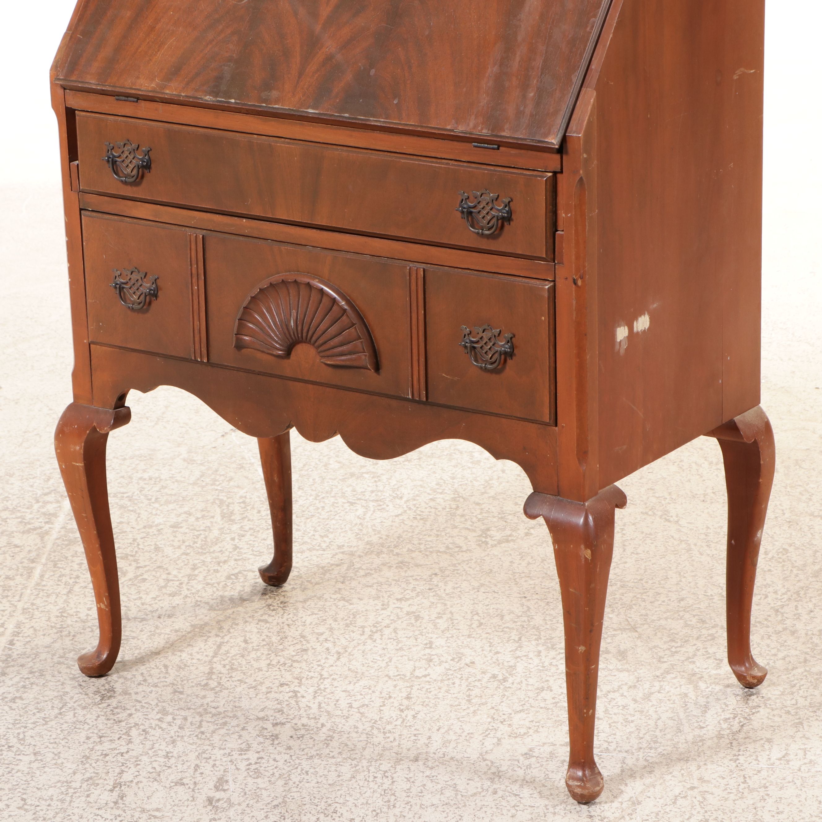 Queen Anne Style Mahogany Secretary Desk, Mid to Late 20th Century