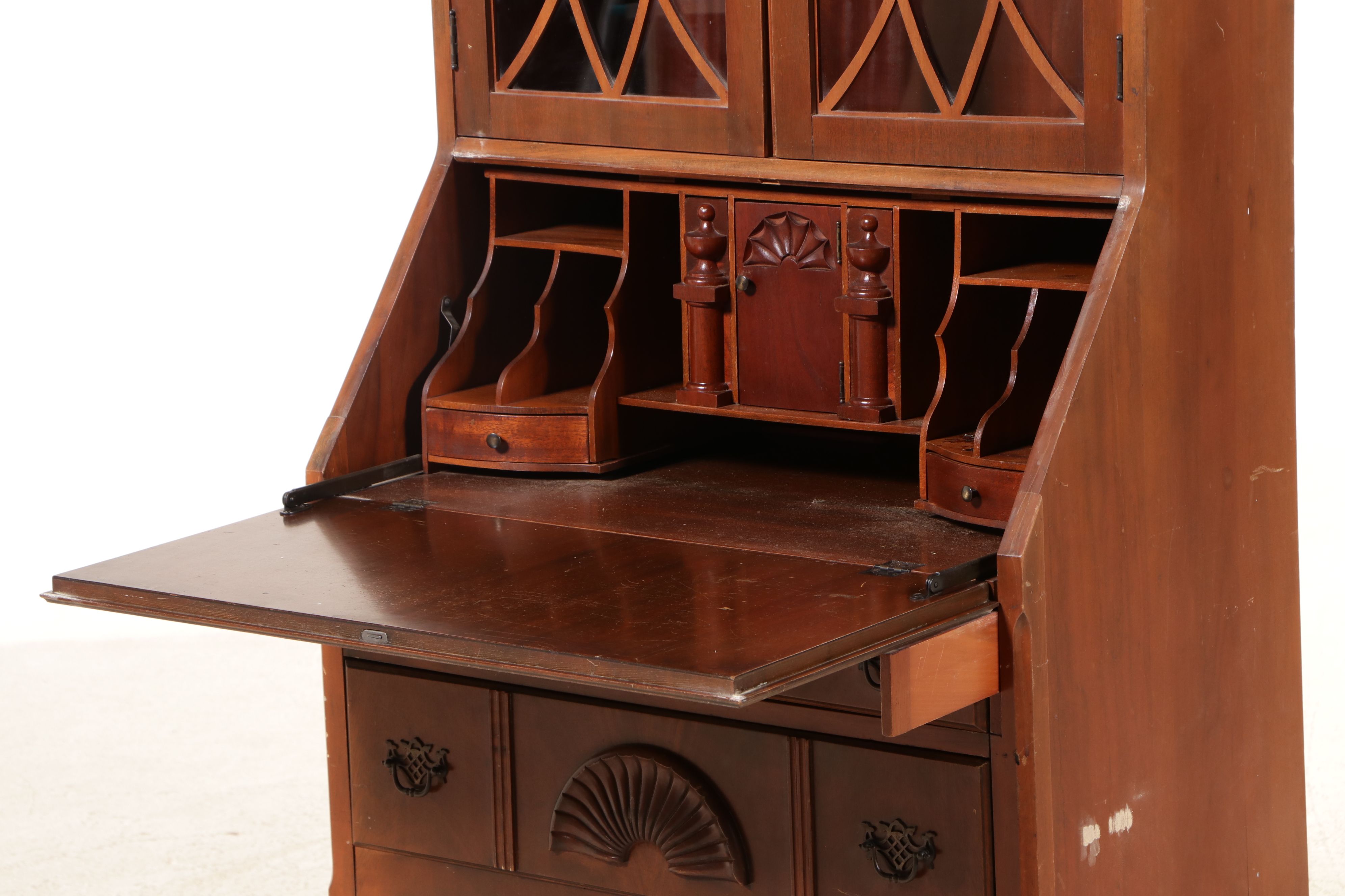 Queen Anne Style Mahogany Secretary Desk, Mid to Late 20th Century