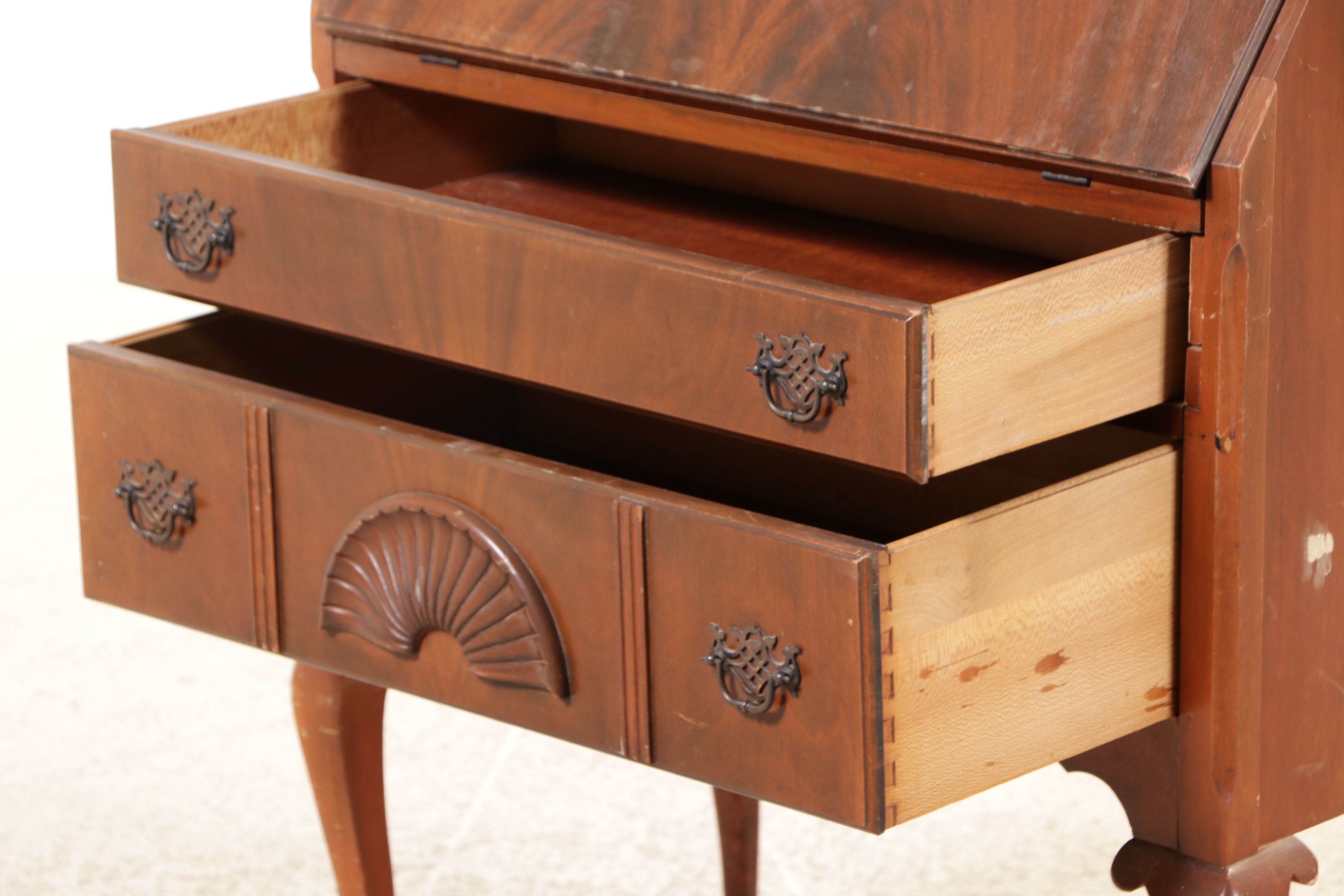 Queen Anne Style Mahogany Secretary Desk, Mid to Late 20th Century