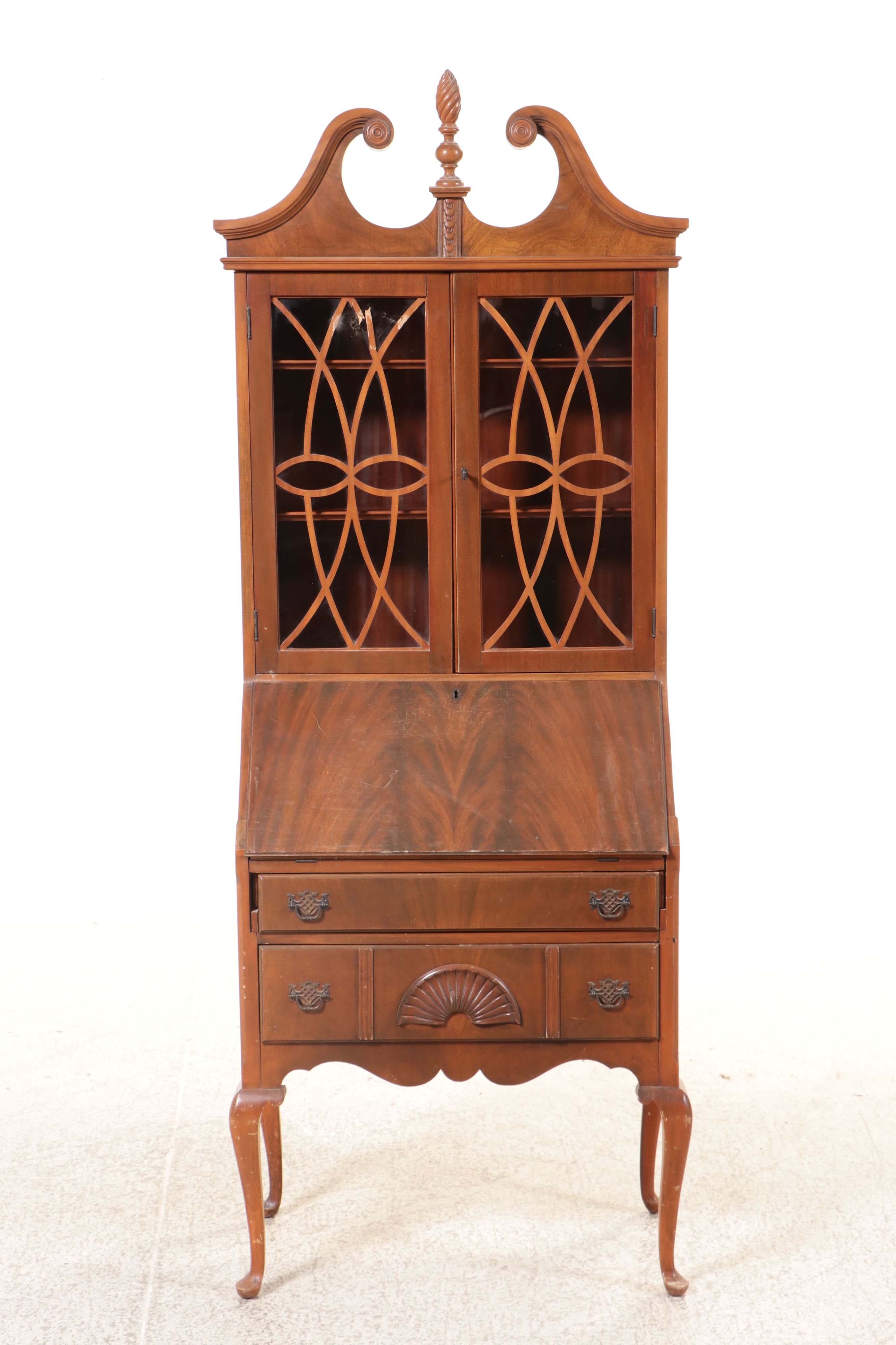 Queen Anne Style Mahogany Secretary Desk, Mid to Late 20th Century
