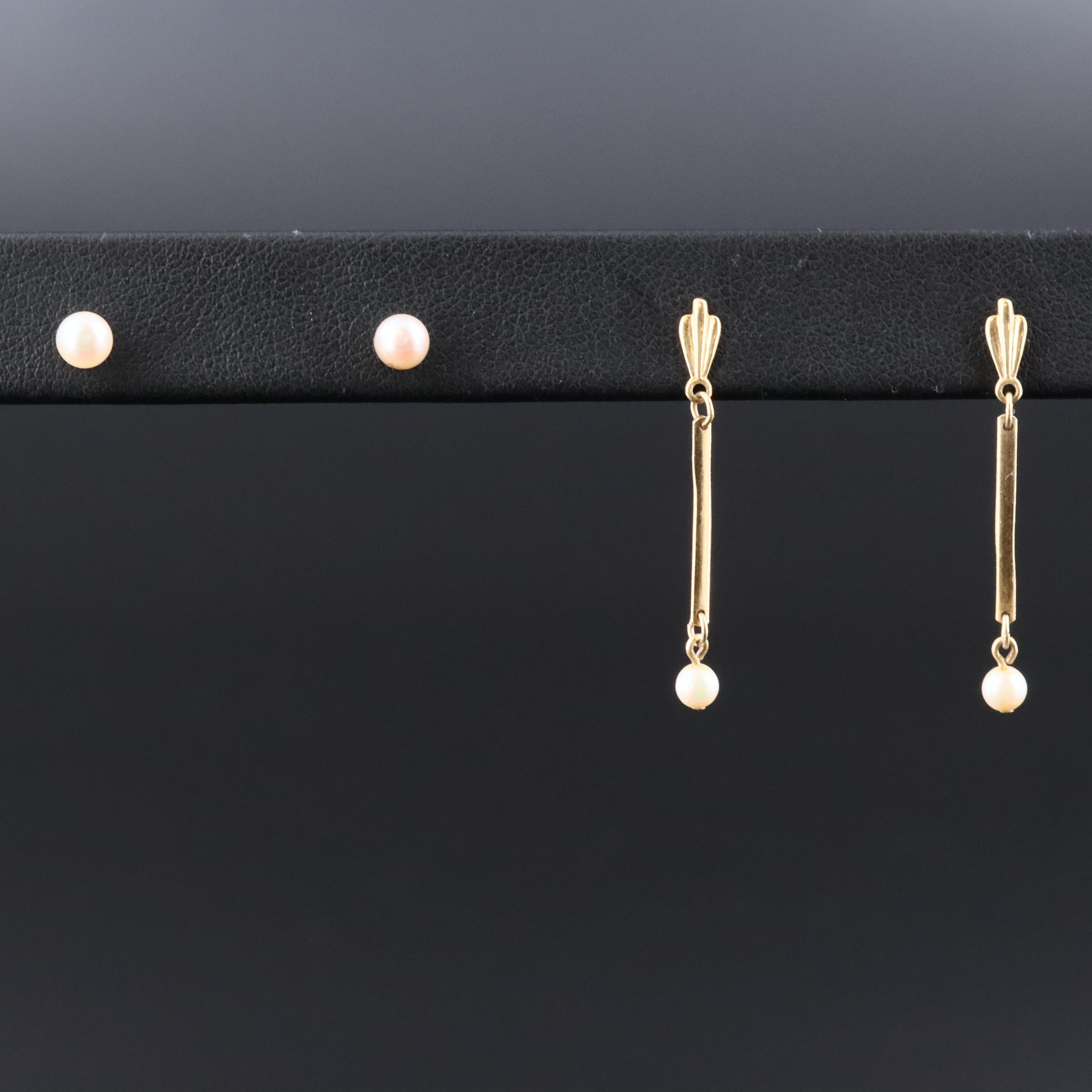 14K Pearl Stud and Drop Earrings