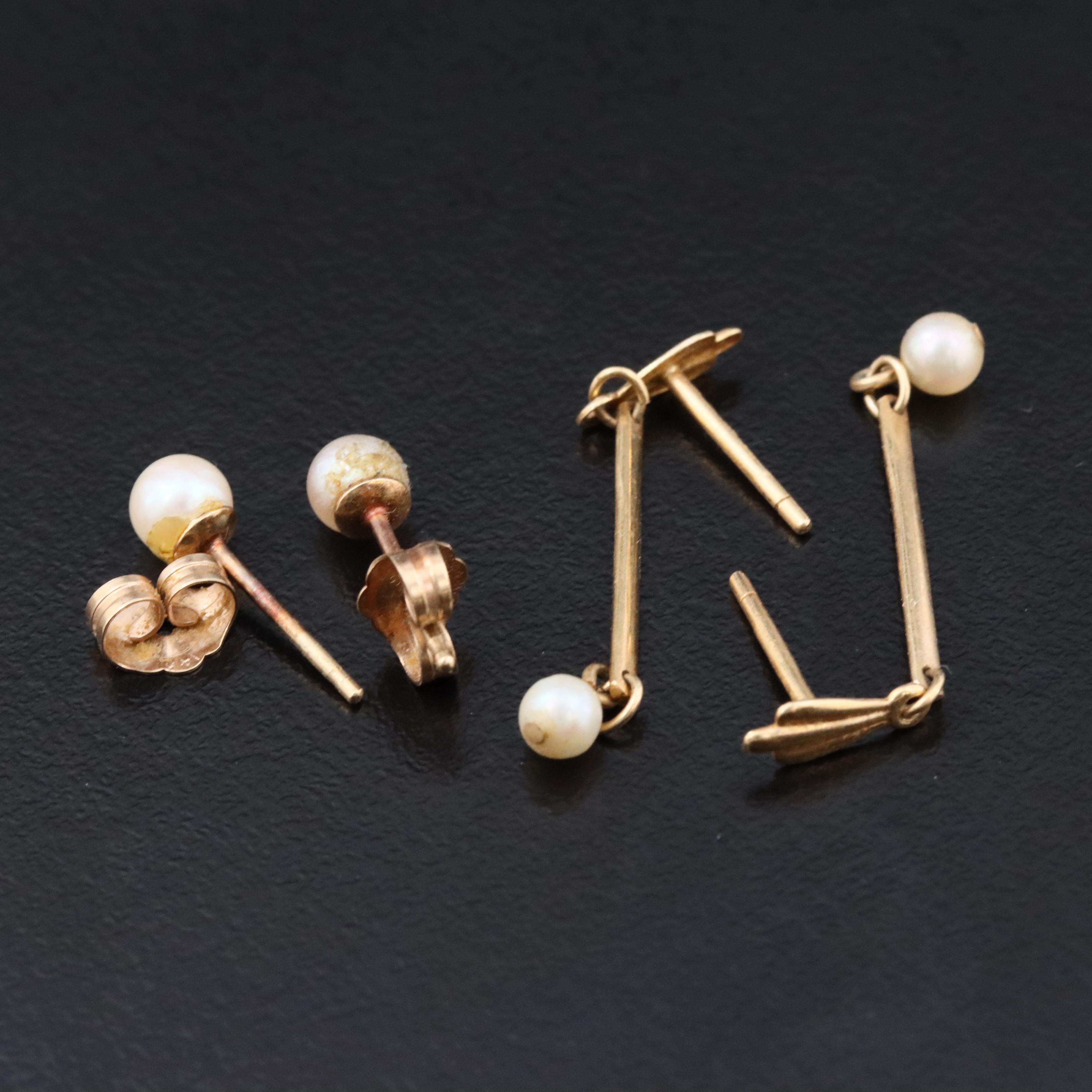 14K Pearl Stud and Drop Earrings