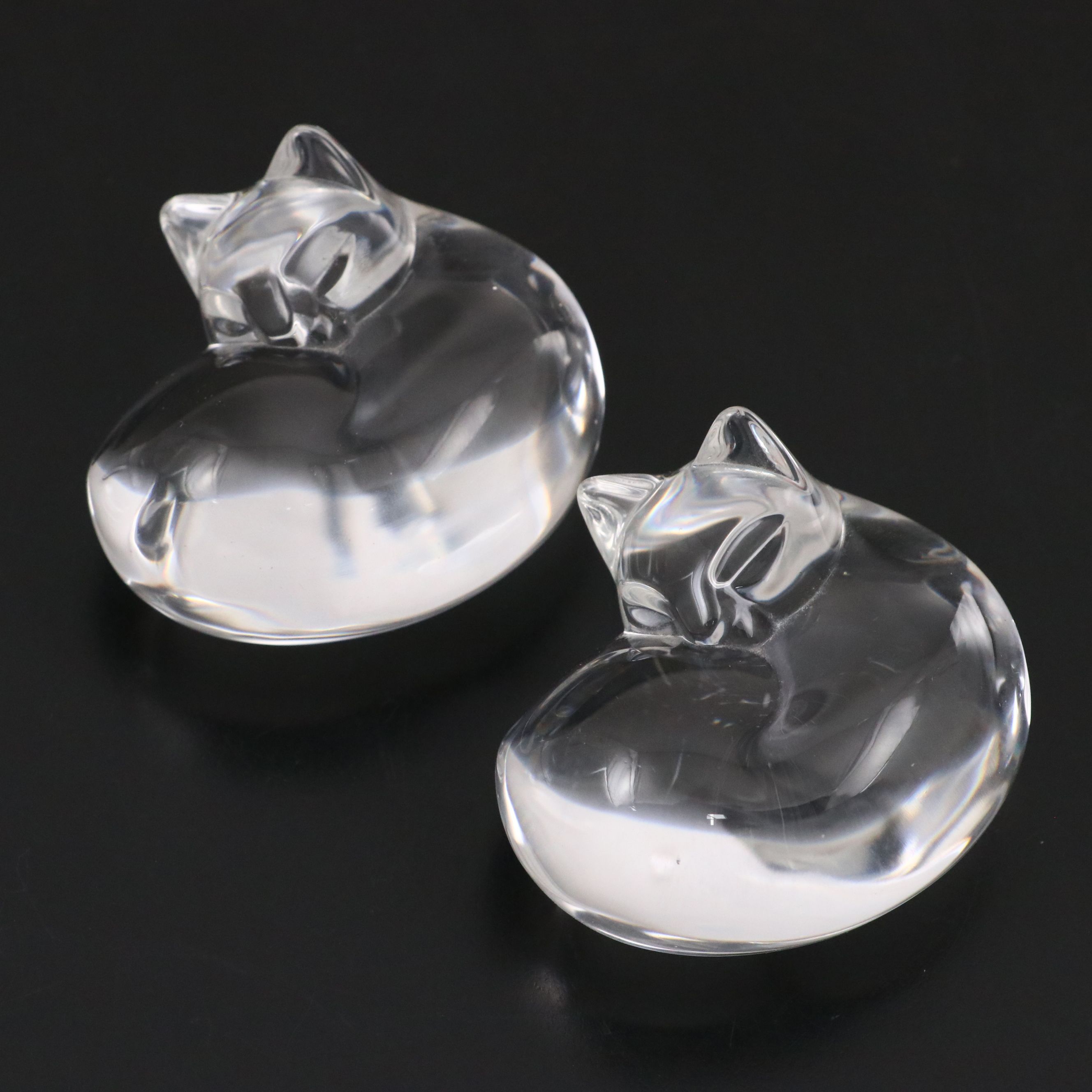 Lloyd Atkins for Steuben Art Glass "Sleeping Cat" Hand Coolers