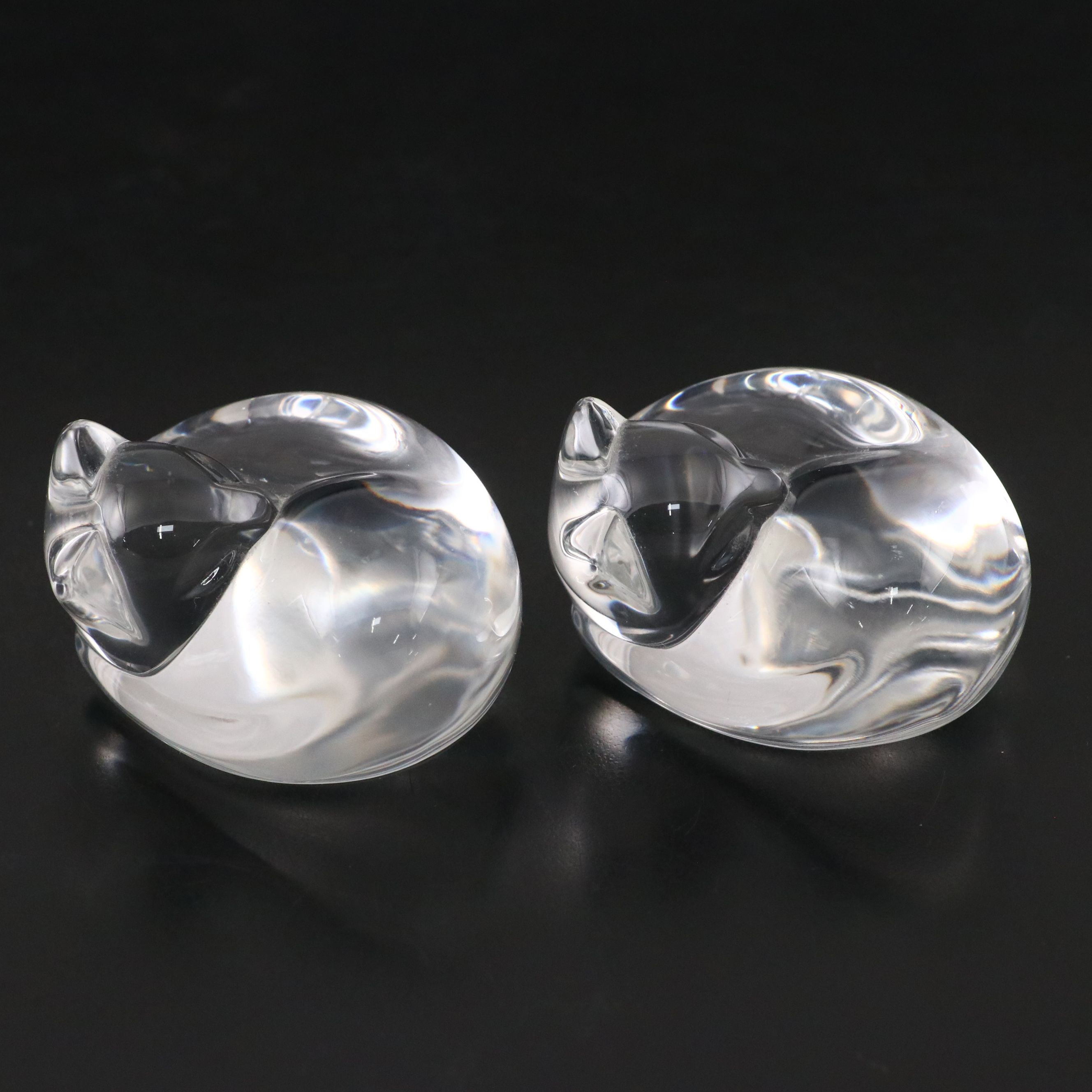 Lloyd Atkins for Steuben Art Glass "Sleeping Cat" Hand Coolers