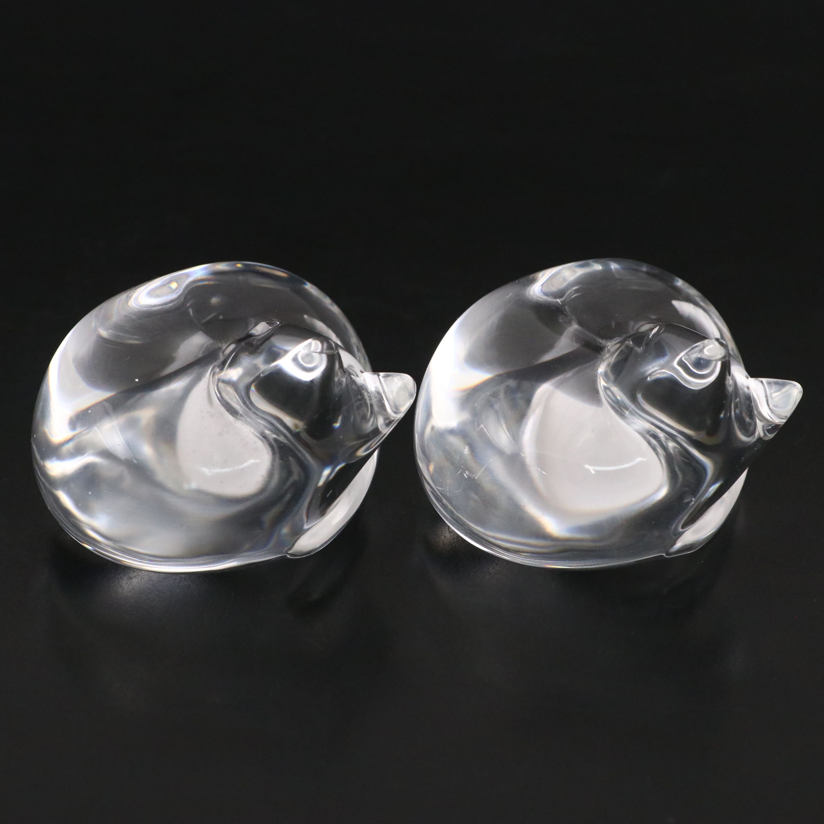 Lloyd Atkins for Steuben Art Glass "Sleeping Cat" Hand Coolers