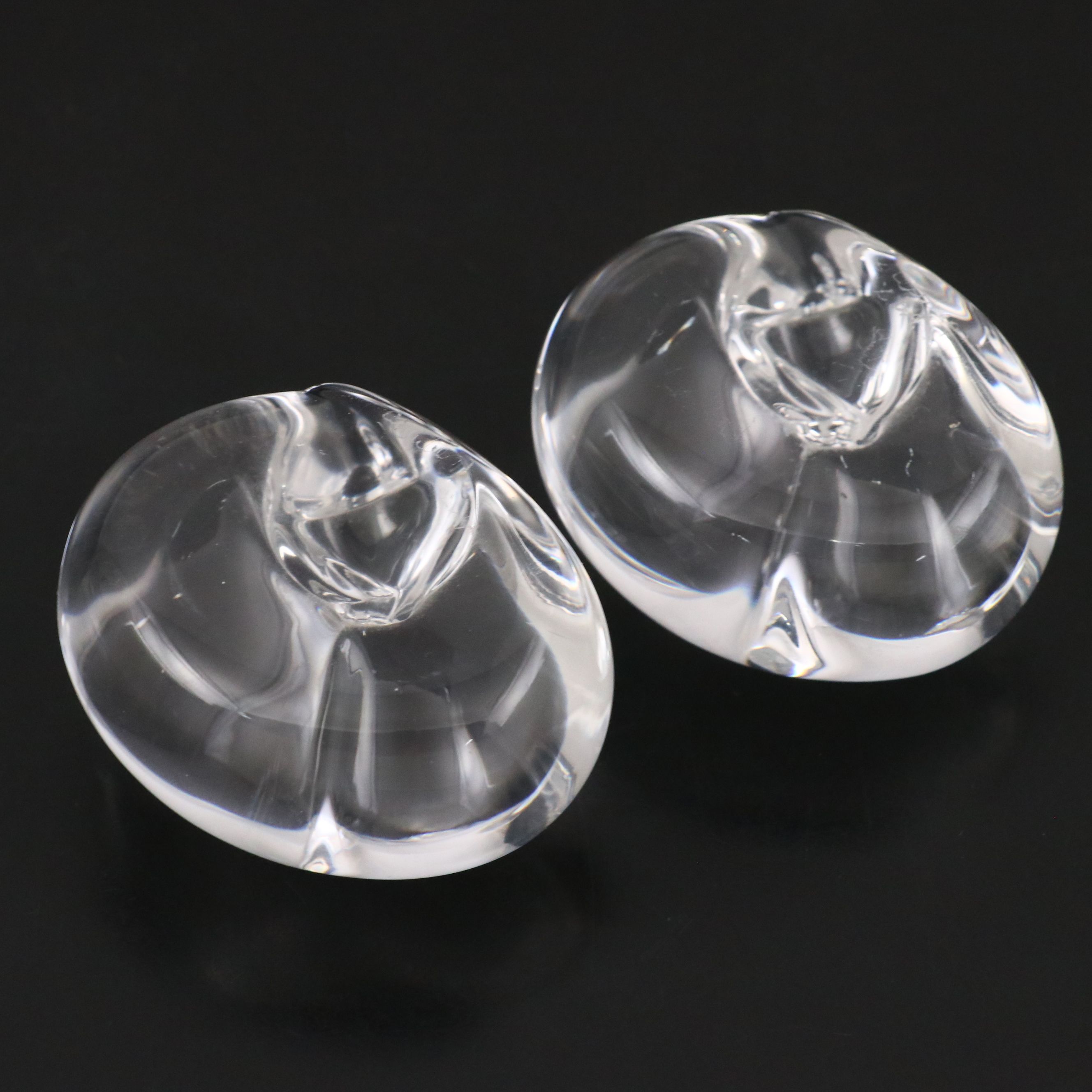 Lloyd Atkins for Steuben Art Glass "Sleeping Cat" Hand Coolers